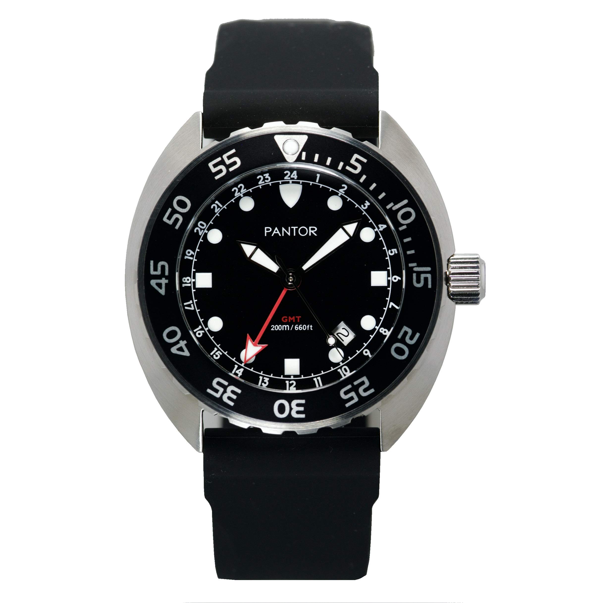 Pantor Nautilus GMT Professional Dive Watch for Men - 200m Water Resistant, Stainless Steel, Rotating Bezel - Perfect for Scuba Diving, Travel & Everyday Wear