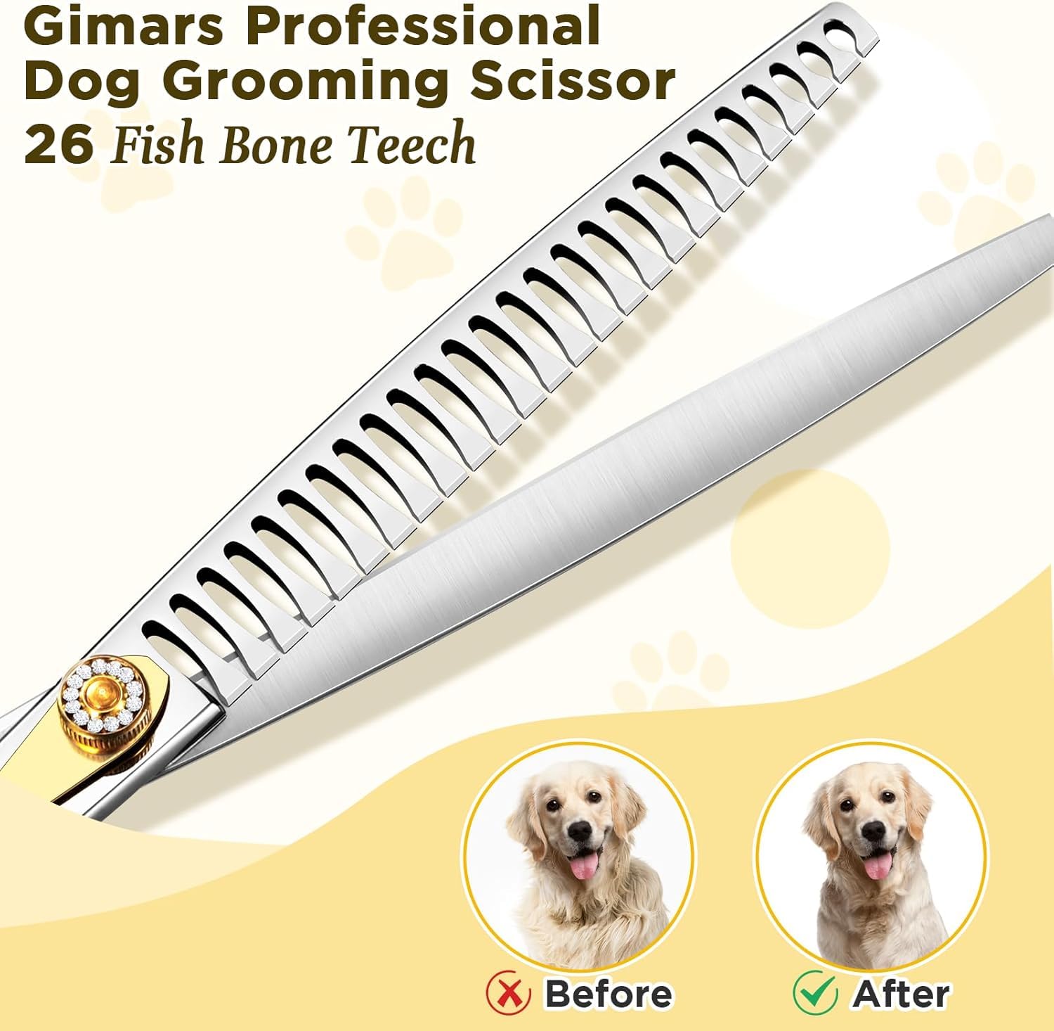 Gimars 8 Inch Professional Dog Grooming Scissors - 26 Teeth Sharp Blades, Heavy Duty 440C Stainless Steel, Ergonomic Pet Grooming Shears for Dogs, Cats & Small Animals - Perfect for Home Grooming & Professional Pet Salons