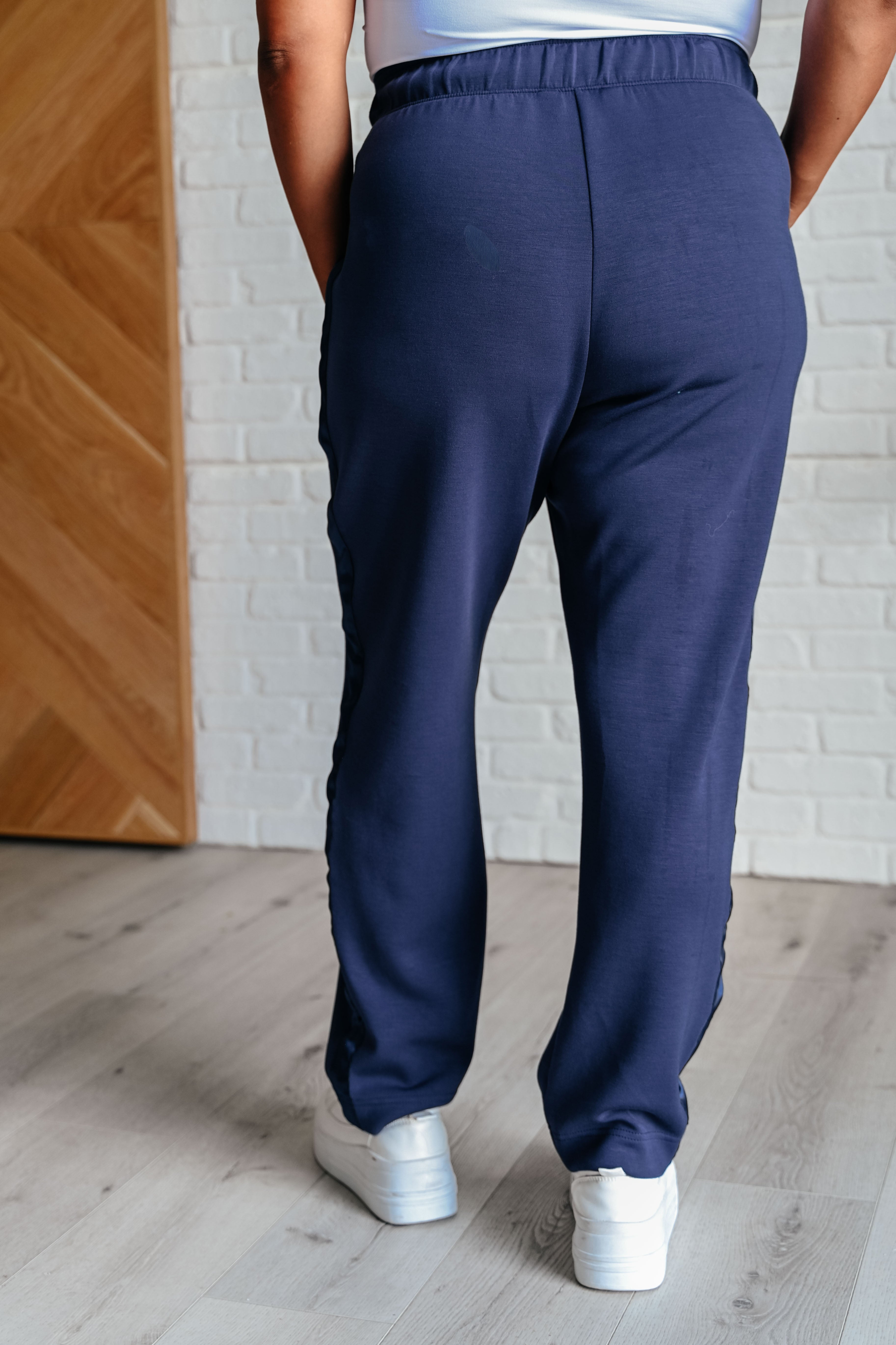 Lysa Women's Satin Striped Lounge Pants - Soft Comfortable Sleepwear & Yoga Pants in Smoky Navy - Perfect for Relaxing at Home, Lounging & Travel