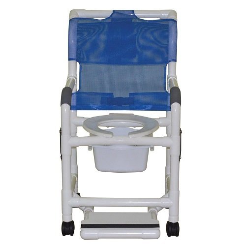 MJM International Standard Shower Chair with Drop Arms - Slide Out Footrest & Commode Pail - 300 oz Capacity - 40.5
