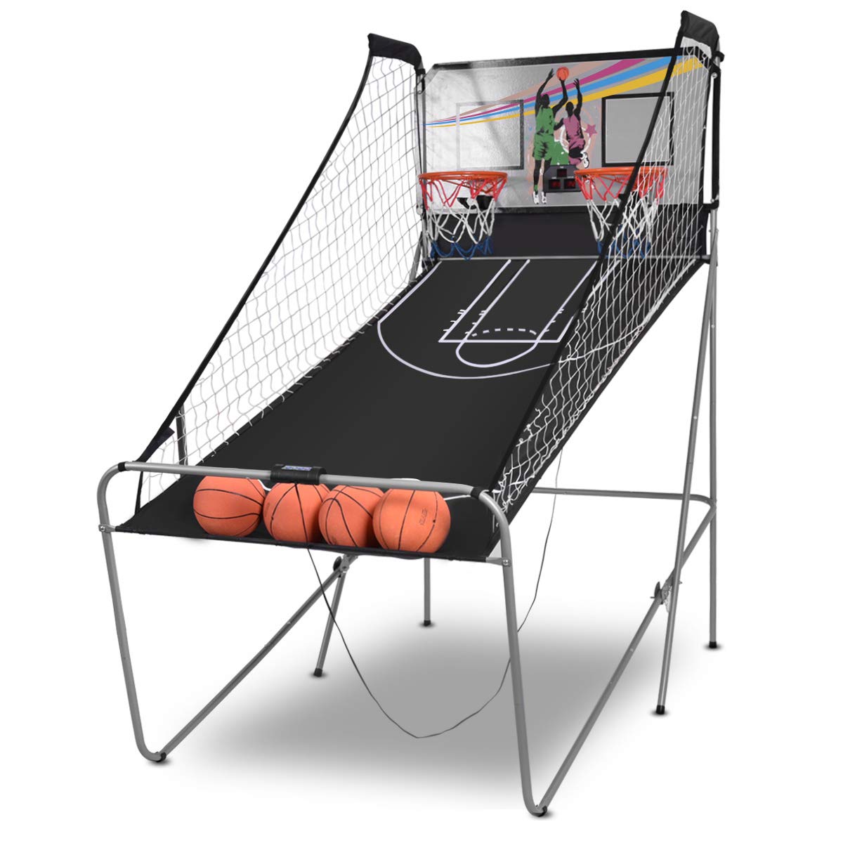 Giantex Foldable Basketball Arcade Game - 8 Game Modes, Electronic Double Shot 2 Player with 4 Balls & LED Scoring System - Indoor Basketball Game for Kids & Adults - Perfect for Family Game Nights, Parties, and Indoor Sports Fun