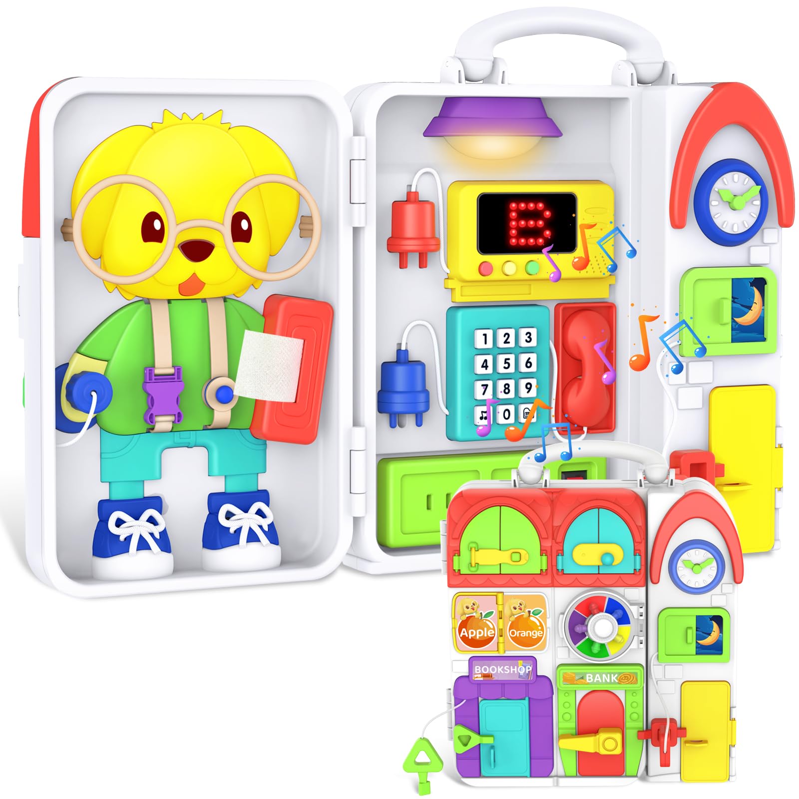 Montessori Busy Board for Toddlers 1-3 Years - Musical Educational Toy for Boys & Girls 12-18 Months - Fine Motor Skills Development Activity Board - Perfect Birthday Gift for 1+ Year Olds - Ideal for Home Learning & Travel Playtime