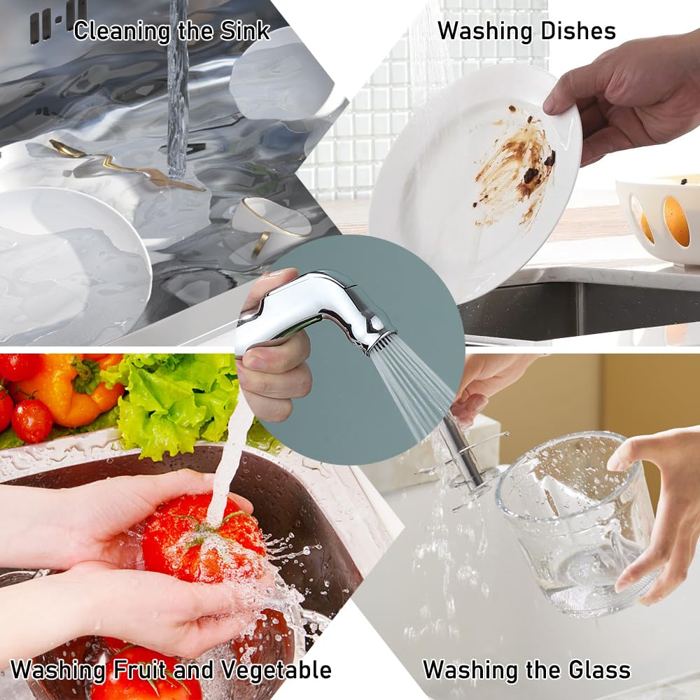 Moen Universal Kitchen Sink Side Sprayer Replacement with Hose and Holder - Chrome Sprayer Head for Easy Cleaning and Dishwashing