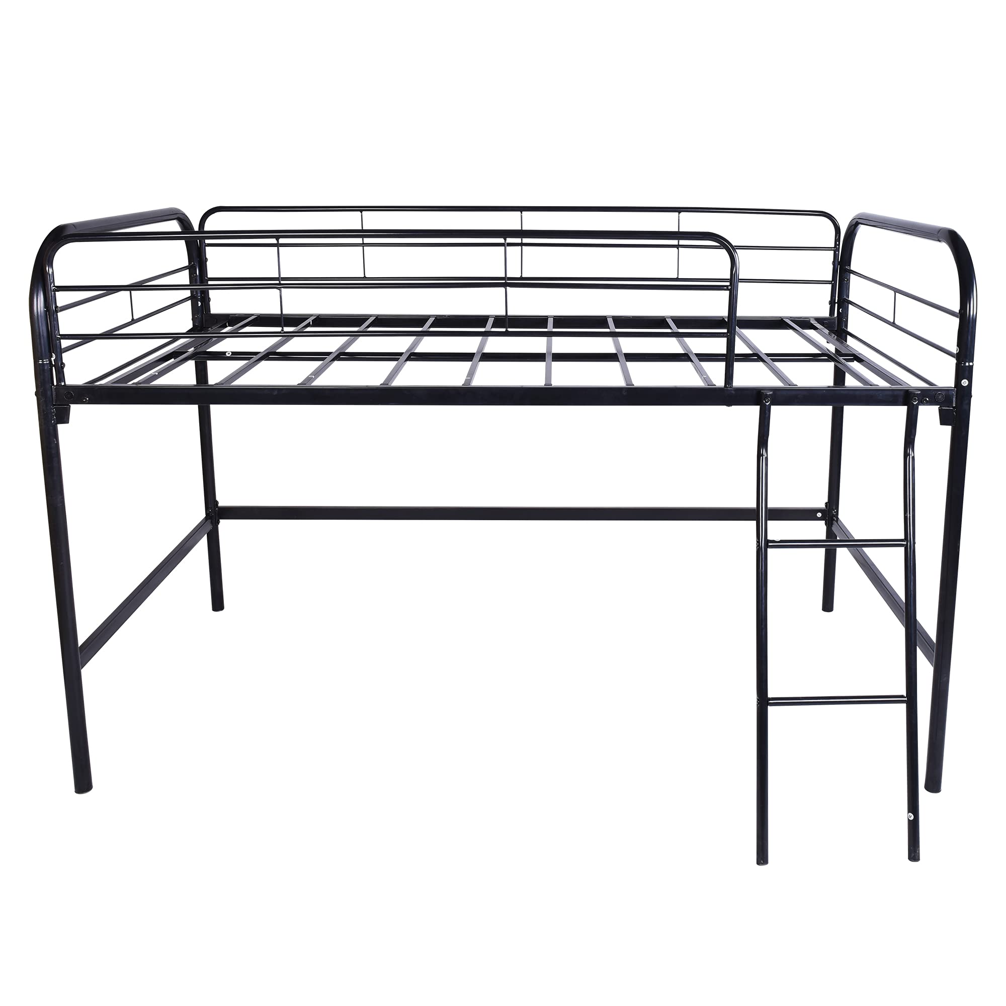 **Triple Tree Twin Size Metal Low Loft Bed with Ladder & Safety Guardrails - Sturdy Frame, No Box Spring Needed, Black - Perfect for Kids' Bedroom, Dorm, or Small Space**