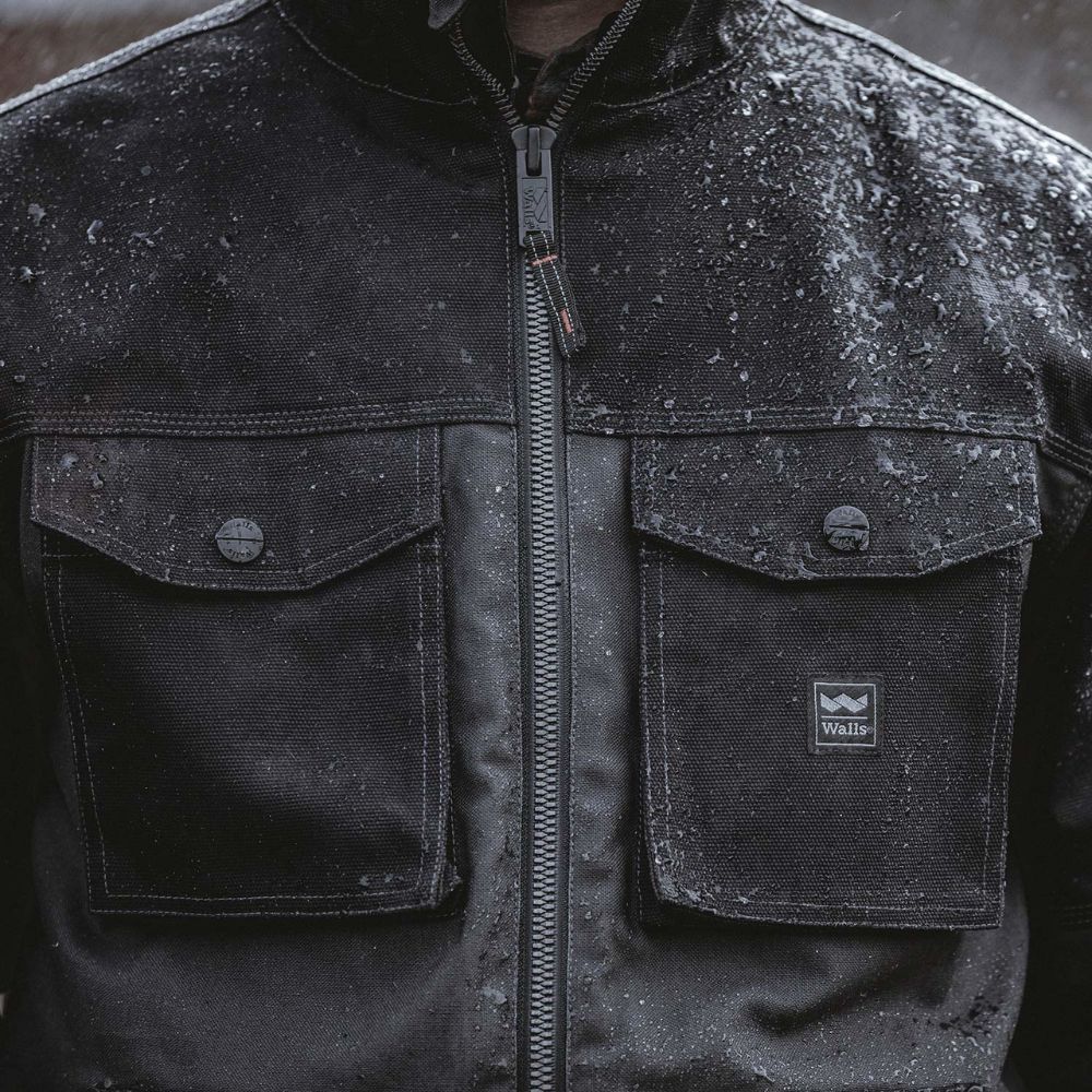 Walls Men's Bridgeport Rugged Flex Knit Work Jacket - Durable Black YJ12 for Construction, Outdoor Work & Cold Weather Protection
