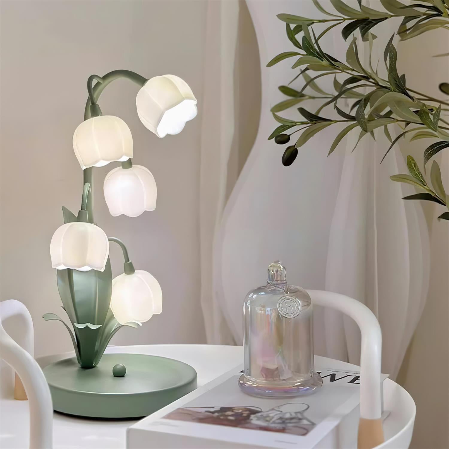 Green Lily Table Lamp - Modern LED Nightstand Light for Bedroom, Living Room & Office - Energy Efficient & Stylish Home Decor