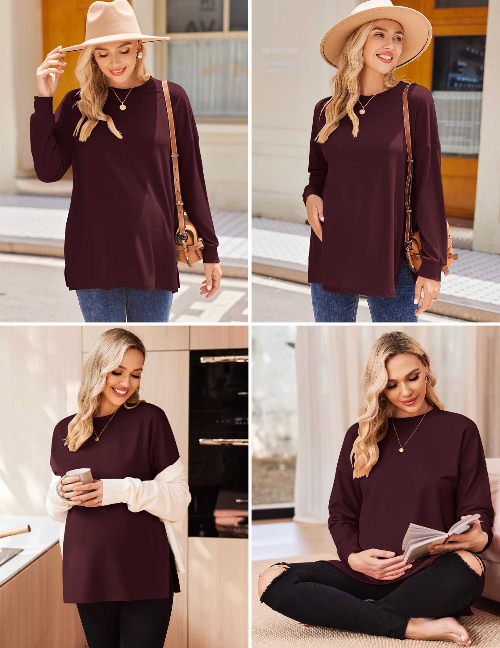 Ekouaer Women's 3-Pack Maternity Shirts - Long Sleeve Side Ruched Pregnancy Tee, Workout Top & Tunic Blouse for Expecting Moms - Perfect for Office, Yoga & Everyday Wear