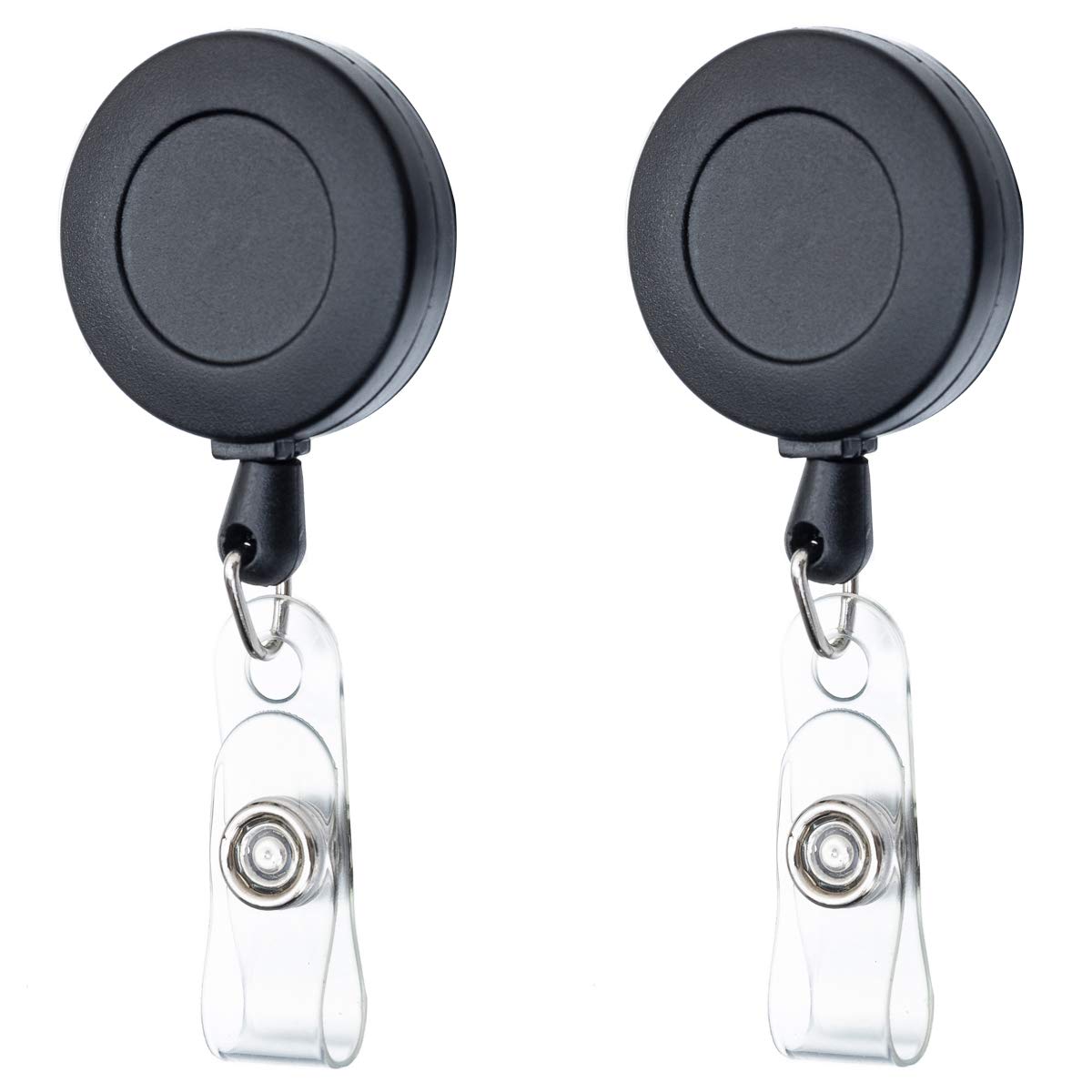 Retractable Badge Holder with Carabiner Clip - 2 Pack Black ID Card Reel for Security Badges, Work IDs & Access Cards - Perfect for Office, Hospital, School & Events