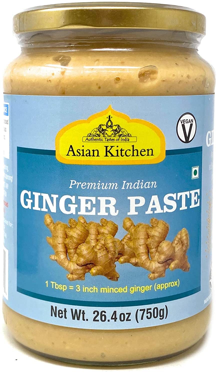 Premium Asian Kitchen Ginger Cooking Paste - 26.5oz (750g) Glass Jar | Vegan, Gluten Free, Non-GMO, No Artificial Colors | Authentic Indian Origin | Perfect for Curry, Stir Fry & Marinades