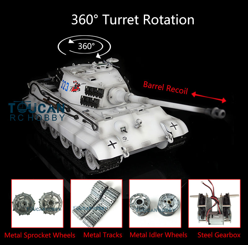 1/16 Henglong Upgraded King Tiger RC Tank 3888A - 360° Rotating Turret, Barrel Recoil, Metal Tracks & Wheels, Smoke Effect | Remote Control Military Tank for Adults & Collectors | Battle Simulation & Outdoor Play