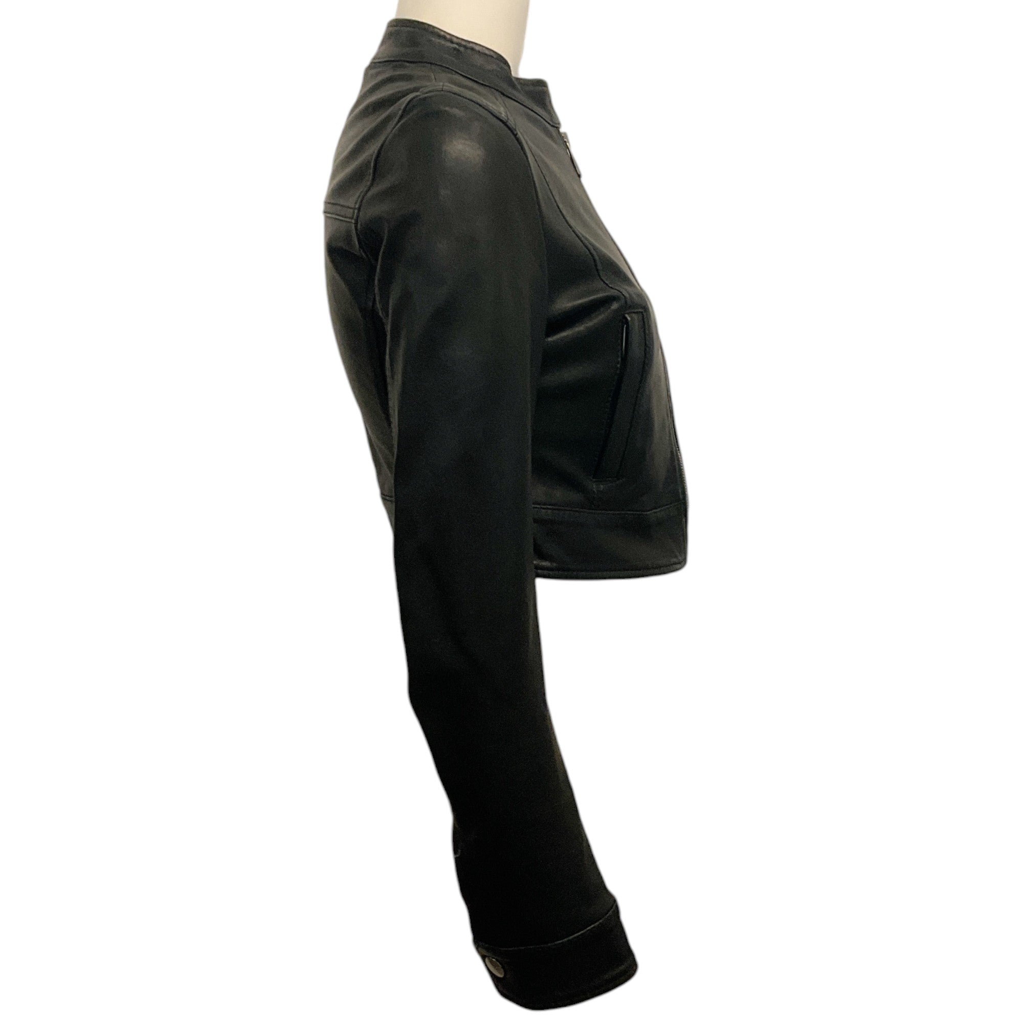 Dolce & Gabbana Black Cropped Leather Jacket for Women - Stylish Faux Leather Biker Jacket with Zipper Details - Perfect for Night Out, Party & Casual Wear