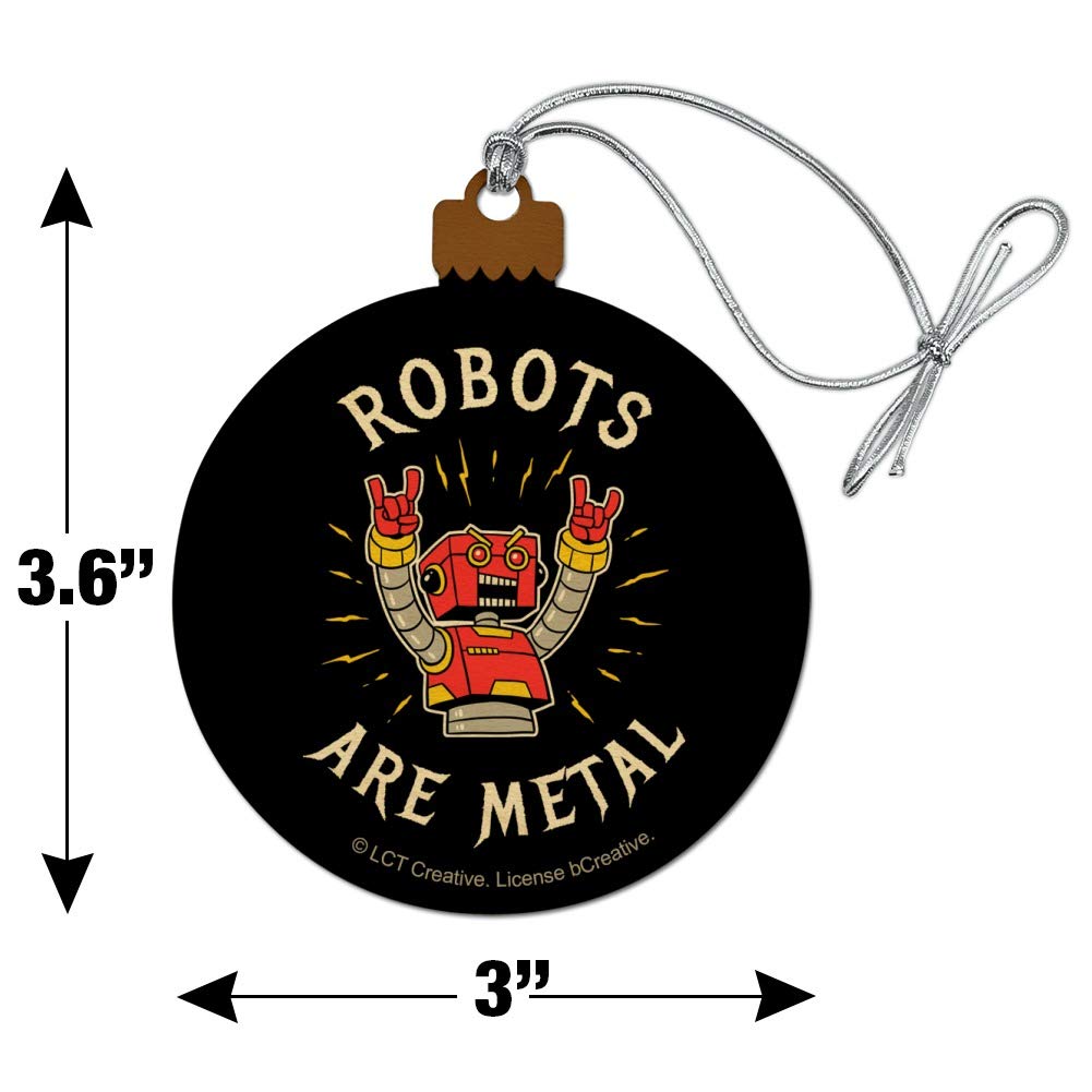 Metal Rock Robot Funny Humor Wood Christmas Tree Ornament - Unique Holiday Decor for Christmas Tree, Office, Home & Gifts