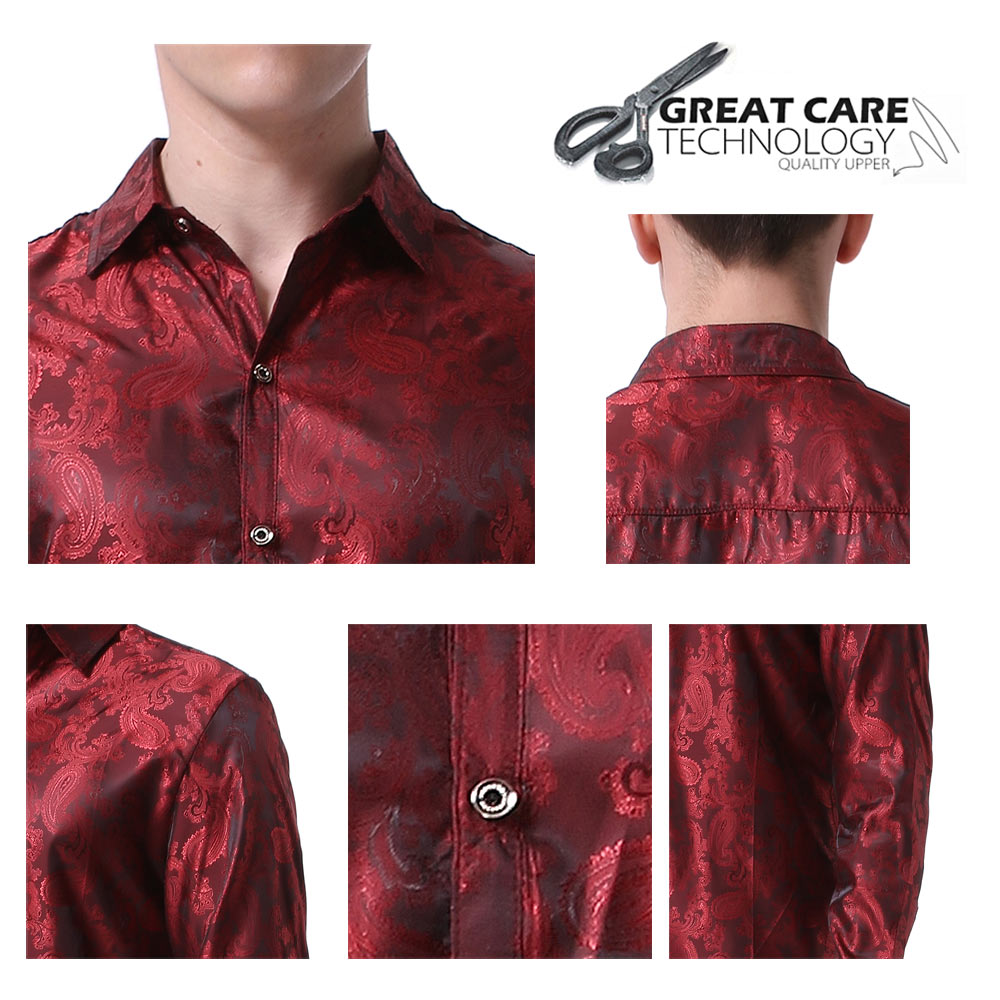 Slim Fit Embroidered Maroon Paisley Shirt for Men - Stylish Casual Button Down Shirt - Perfect for Office, Date Night & Special Occasions