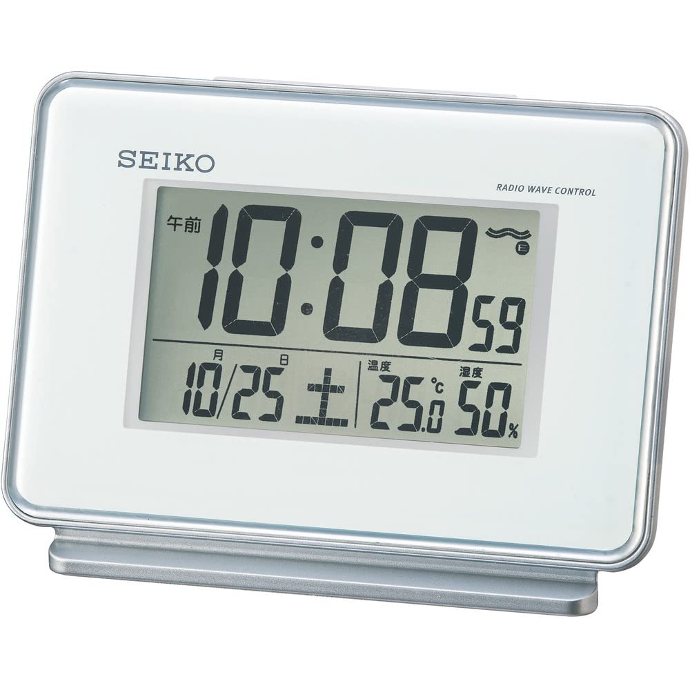Seiko SQ767W Digital Alarm Clock with 2-Channel Alarm, Temperature & Humidity Display, FM Radio - White | Perfect for Bedroom, Office, and Travel Use