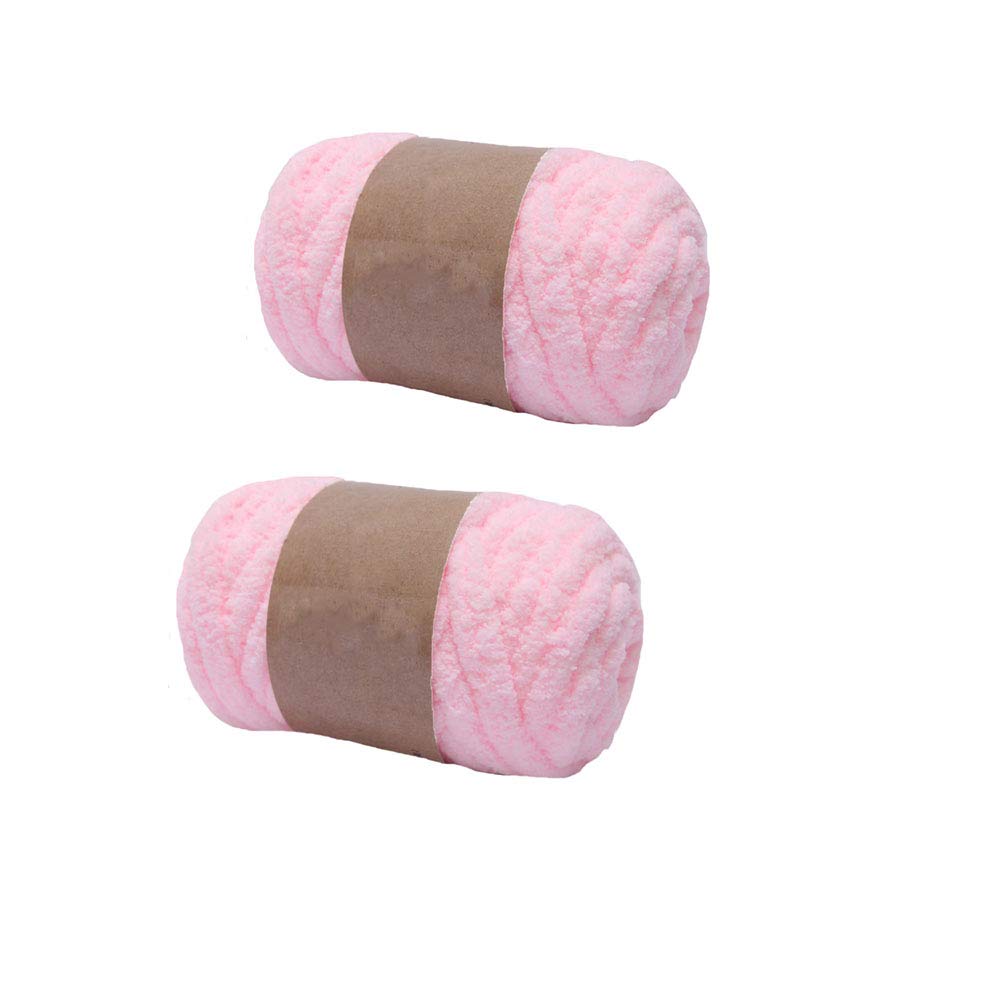 Super Chunky Knit Chenille Yarn 2-Pack - Light Pink Vegan Jumbo Yarn for Hand Knitting, Arm Knit Blankets, DIY Pillows, Throws & Hats (250g Per Skein) - Perfect for Cozy Home Decor & Winter Crafts