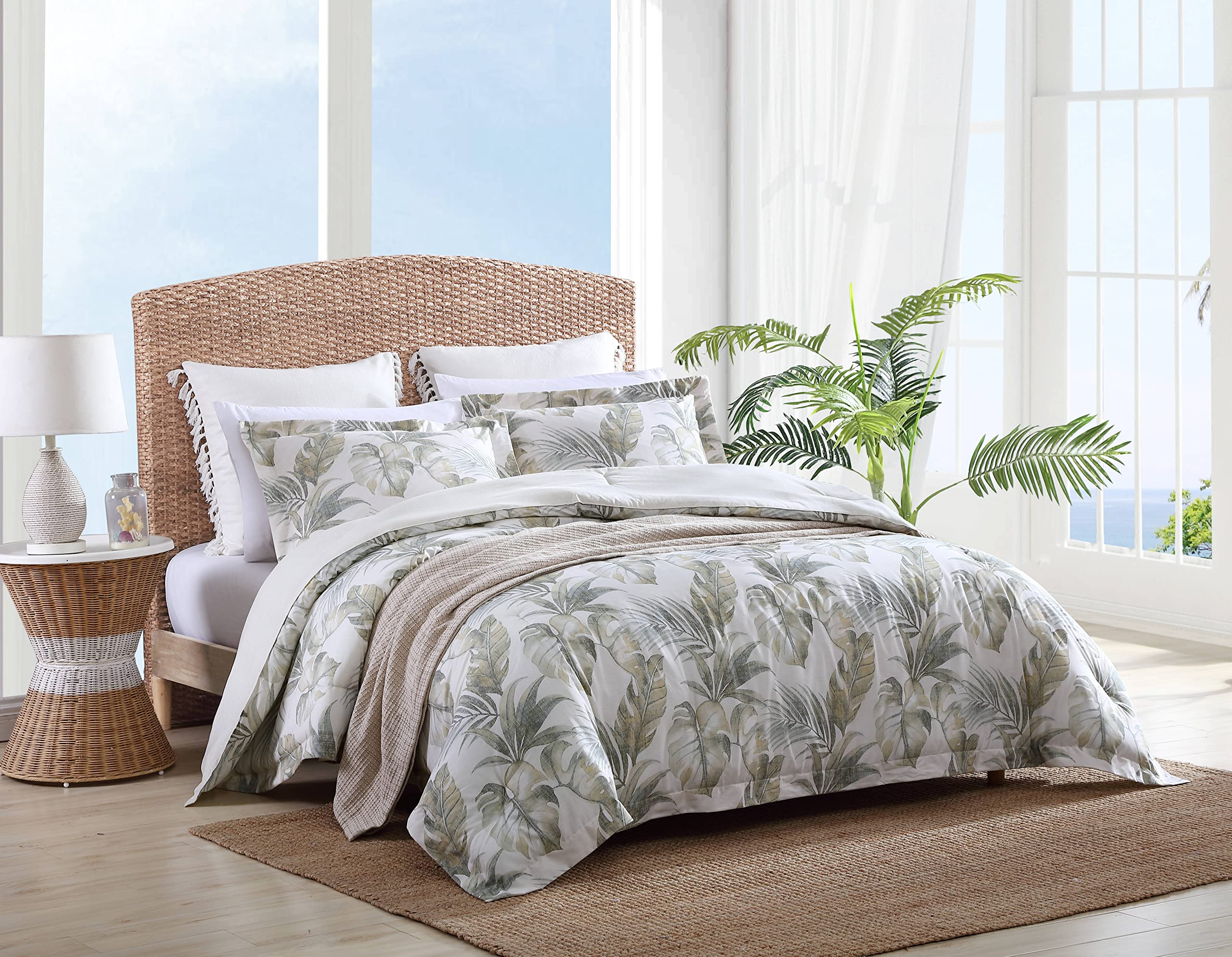 Tommy Bahama Queen Comforter Set - Reversible 100% Cotton All-Season Bedding with Matching Shams, Medium Weight Duvet Cover (Waimea Bay Green) - Perfect for Master Bedroom, Guest Room & Vacation Homes