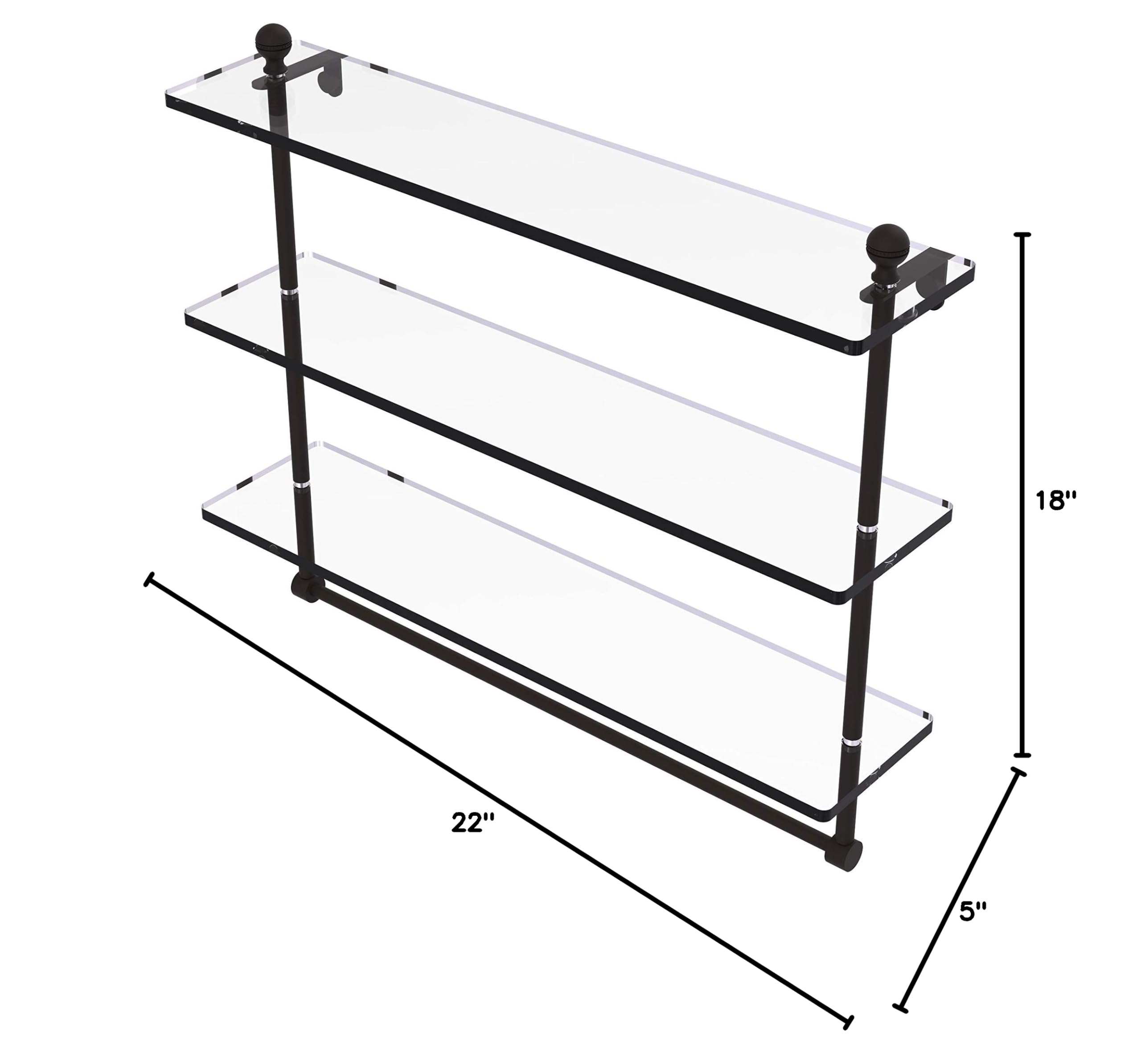 Allied Brass MA-5/22TB Mambo Collection 22 Inch Triple Tiered Integrated Towel Bar with Glass Shelf in Oil Rubbed Bronze - Perfect for Bathroom, Spa, and Luxury Home Decor
