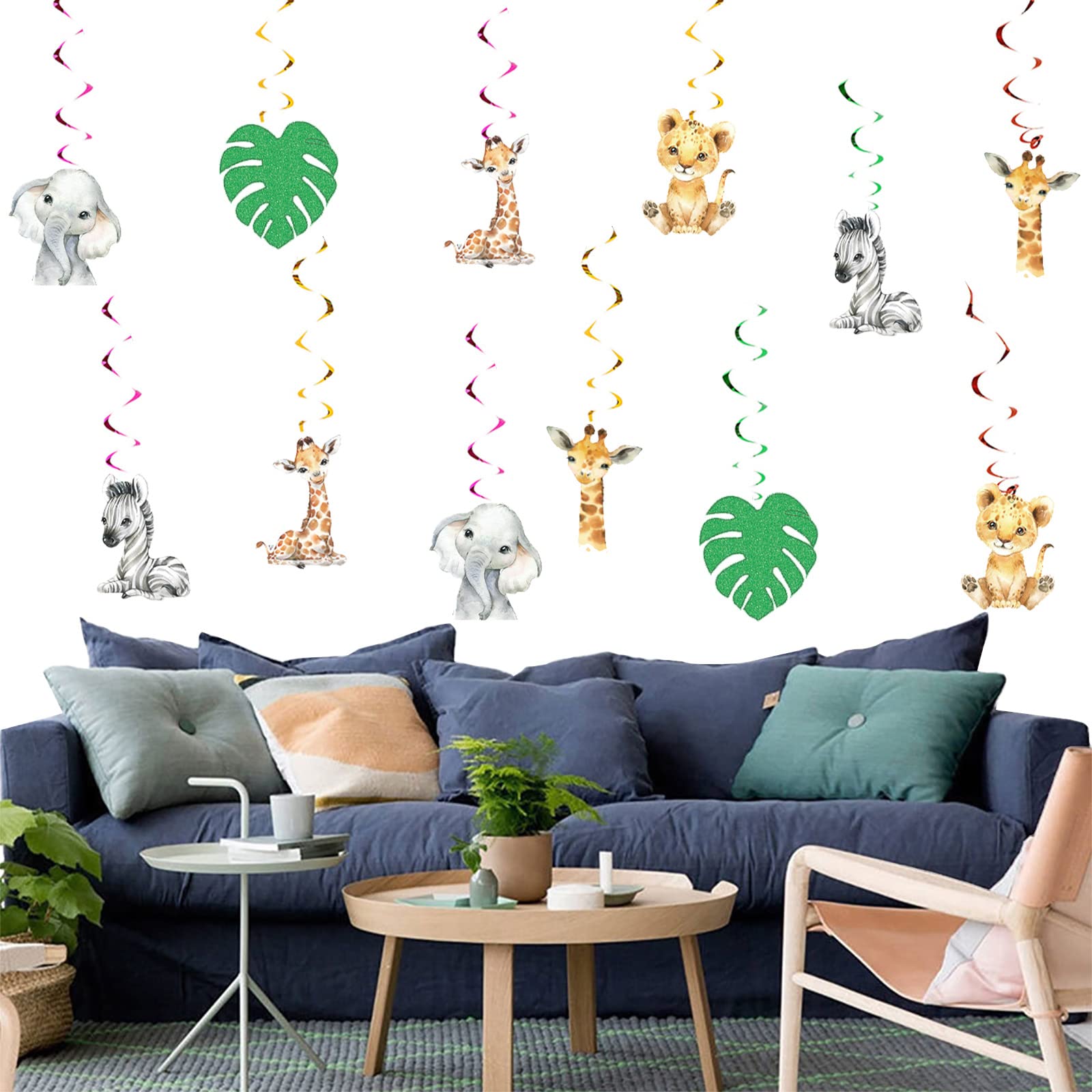 12Pcs Wild One Hanging Swirls Ceiling Streamers - Jungle Safari Animal Birthday Party Decorations & Baby Shower Supplies - Perfect for Wild One Themed Parties, Nursery Decor, and First Birthday Celebrations