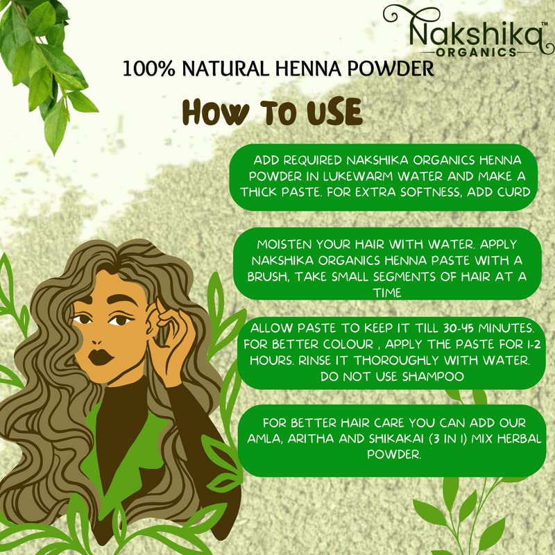 Nakshika Organics 100% Natural Henna Powder for Hair - Soft, Shiny & Rich Color (2x200g) | Chemical-Free Hair Dye & Conditioning Treatment for Natural Hair Care at Home