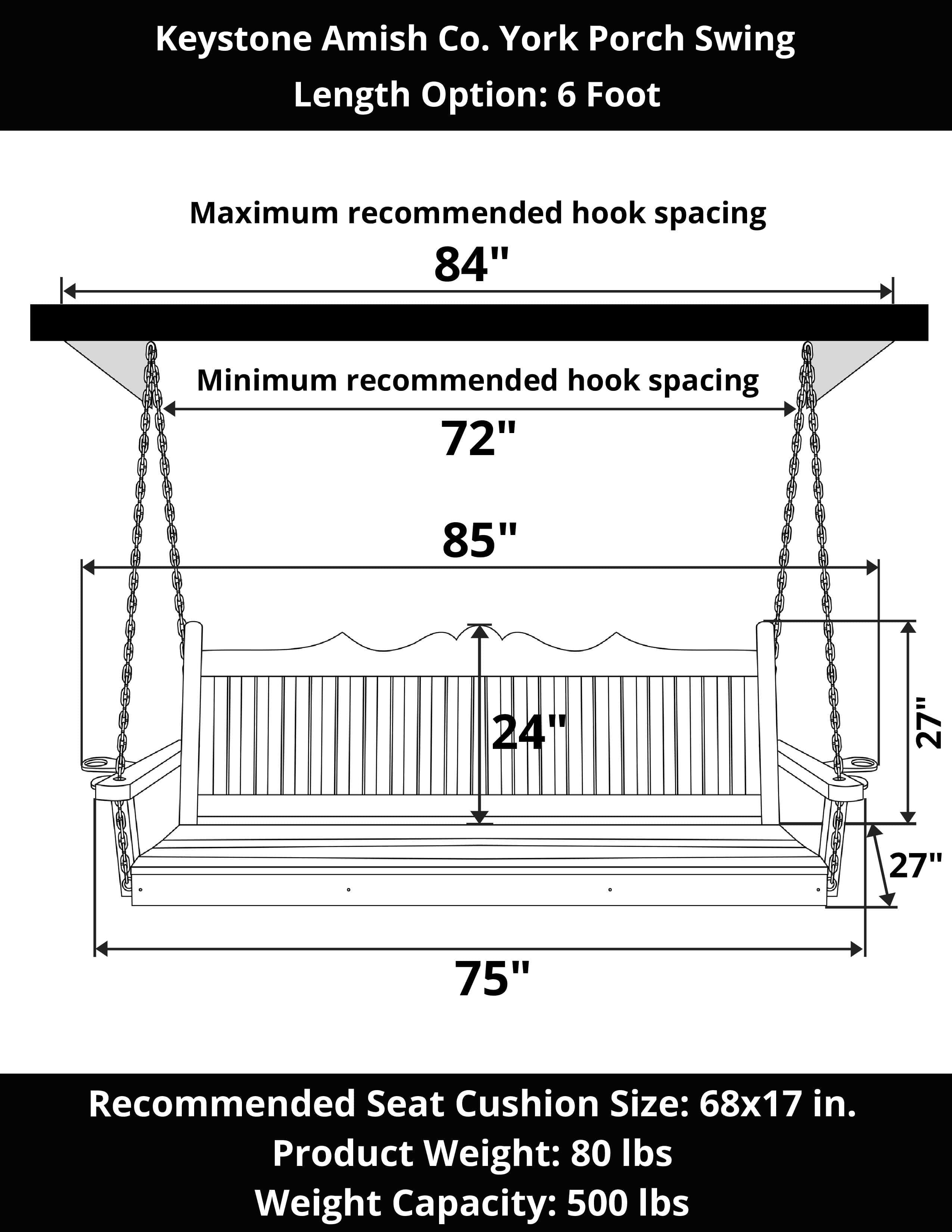 Keystone Amish Co. York Porch Swing - Heavy Duty Cedar Wood Outdoor Swing with Weather-Resistant Finish - Perfect for Backyard, Garden, Patio, and Deck Relaxation