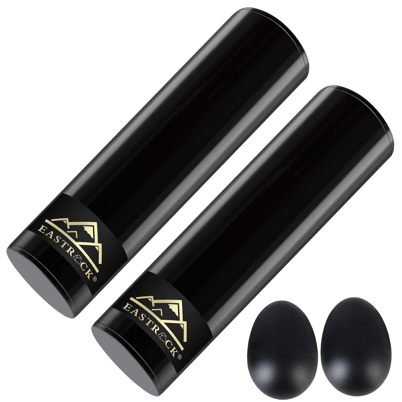 EASTROCK Professional Stainless Steel Cylinder Shaker 2-Piece Set with Egg Shakers - Latin Percussion Instrument for Band, Music Performance, and Rhythm Practice (Black) - Perfect for Live Shows, Studio Recording, and Music Education