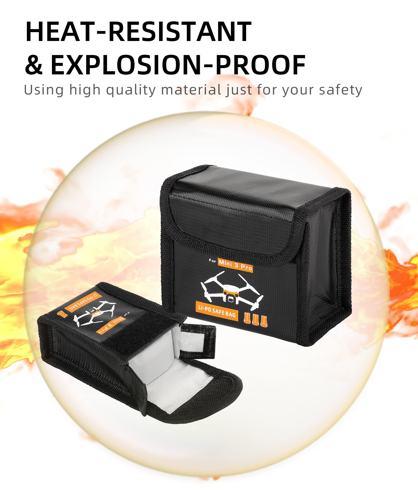 Explosion-Proof Lipo Battery Storage Bag for DJI Mini 3/Mini 3 Pro - Fireproof Protective Case with Anti-Humidity & Dustproof Design - Essential Drone Accessories for Safe Battery Charging & Travel Storage (3-Pack)