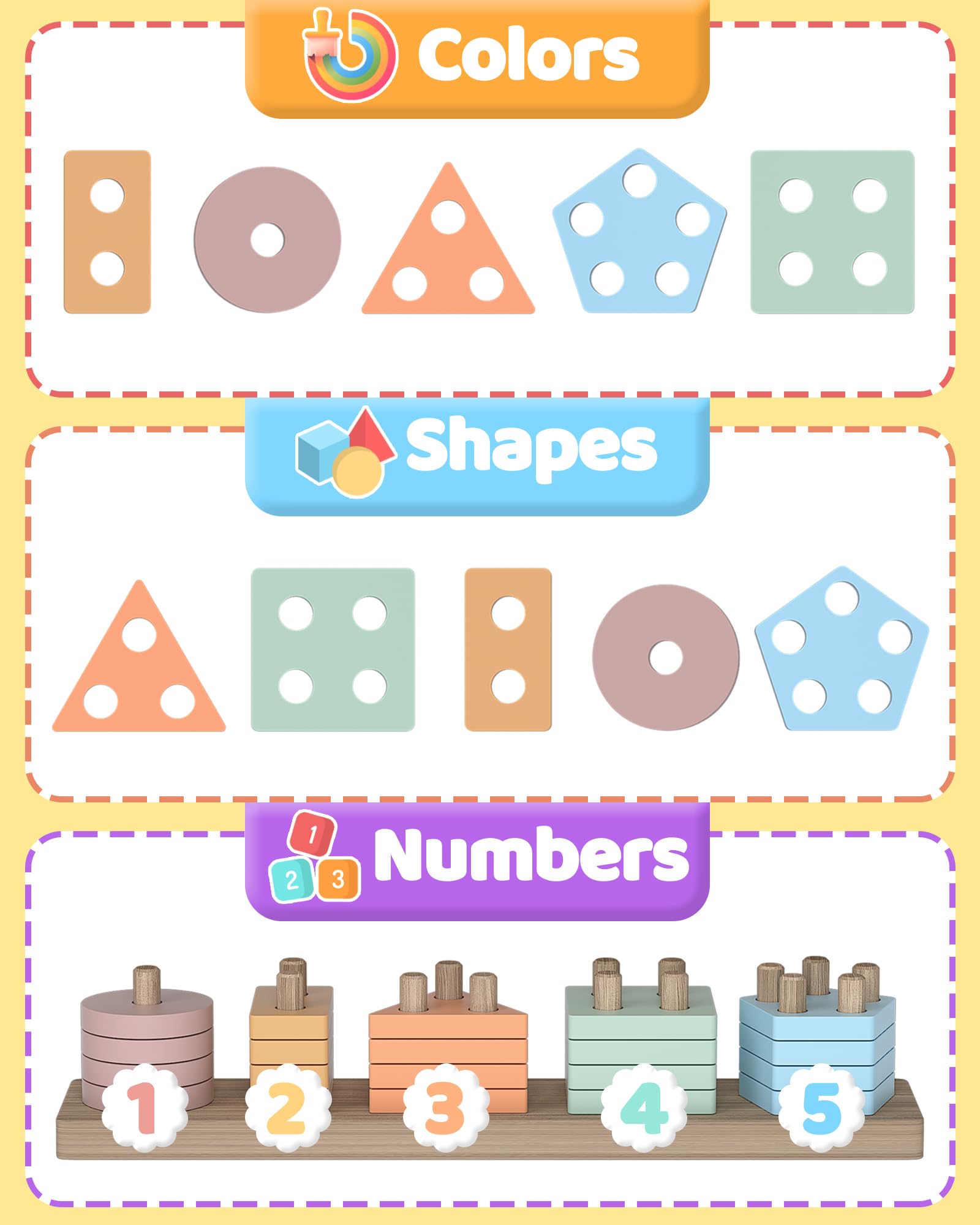 Montessori Wooden Stacking Blocks - Educational Toddler Toys for 1 2 3 Year Old Boys & Girls | Birthday Gift for 1-4 Year Olds | Learning Puzzle Game for Early Childhood Development | Perfect for Home, Preschool & Daycare Activities