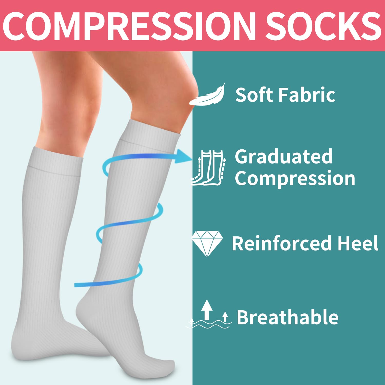 COOLOVER Compression Socks for Women & Men - 15-20 mmHg Graduated Support Socks for Running, Nursing, Travel & Recovery - Improve Blood Circulation & Reduce Swelling - Perfect for Athletes, Nurses & Frequent Flyers