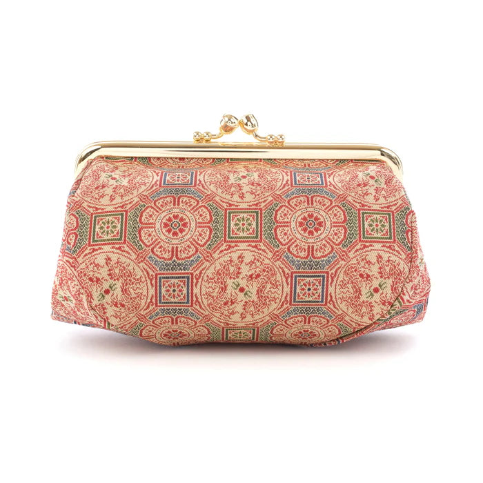 Authentic Kyoto Nishijin Silk Small Pouch - Exquisite Dragon & Floral Design in Red | Japanese Handmade Cosmetic & Makeup Bag | Gamaguchi Style Travel Toiletry Organizer | Perfect for Stationery, Purse Organization & Daily Essentials