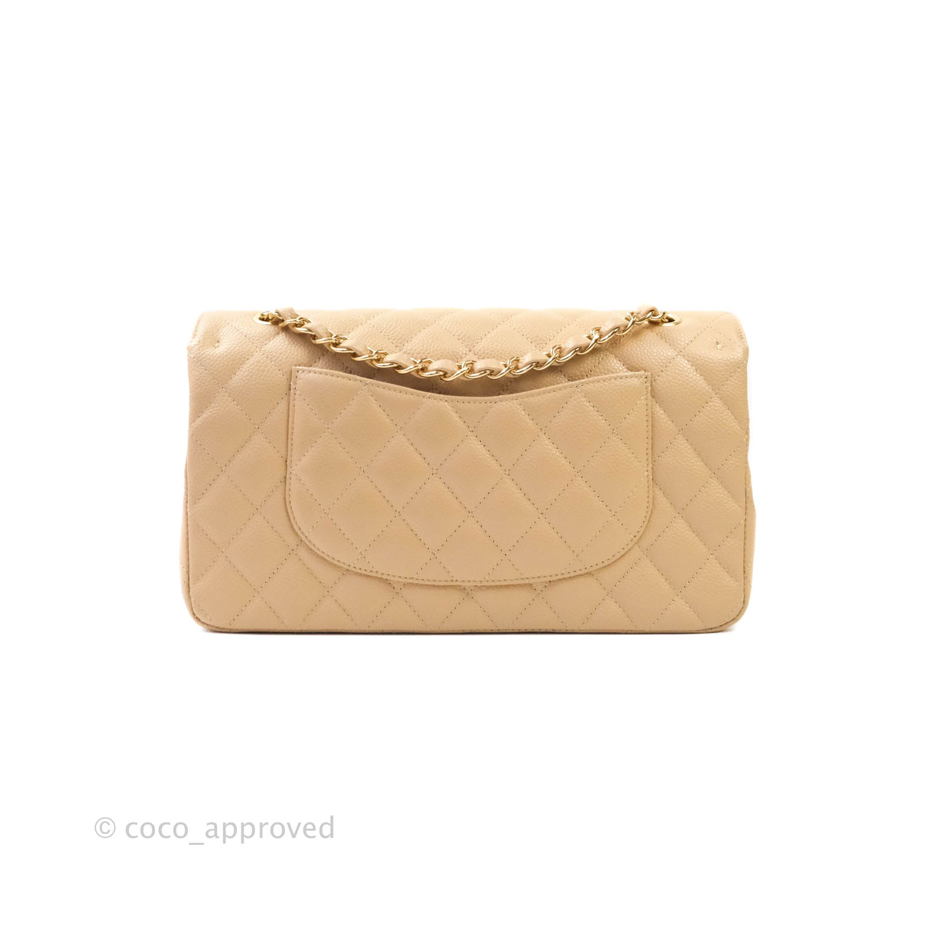 Chanel Classic Medium Double Flap Bag in Beige Caviar Leather with Gold Hardware - Perfect for Work, Evening Events & Luxury Fashion Accessories