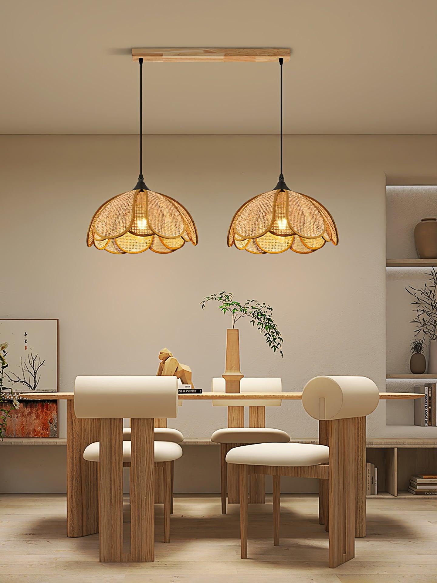 Handwoven Bloom Rattan Pendant Light - Natural Boho Ceiling Lamp for Bedroom, Dining Room & Porch - Eco-Friendly Wicker Hanging Light Fixture