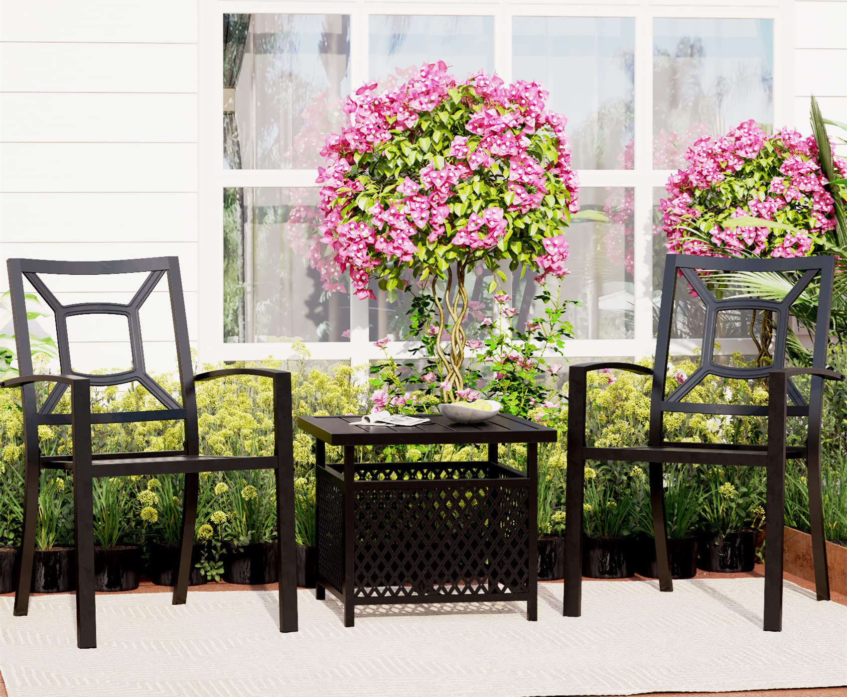 PHI VILLA 3-Piece Outdoor Patio Dining Set - Metal Bistro Chairs with Umbrella Table, 1.57