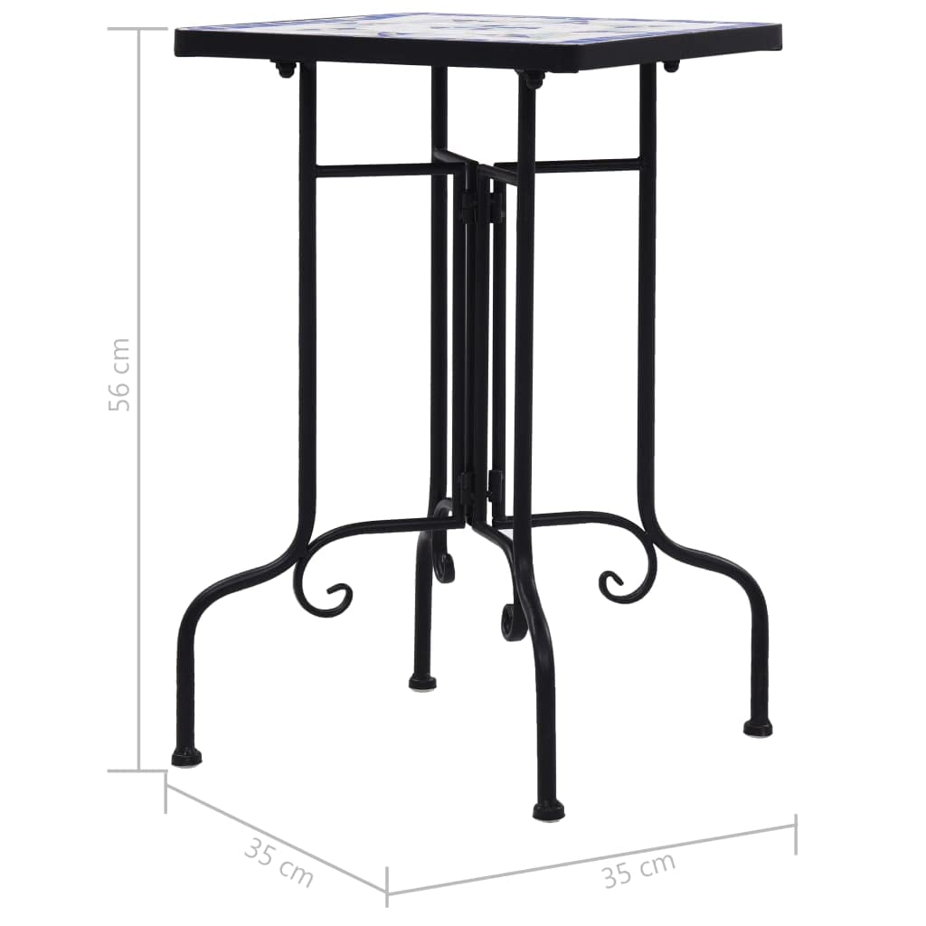 CHARMMA Blue and White Ceramic Mosaic Side Table - 13.8