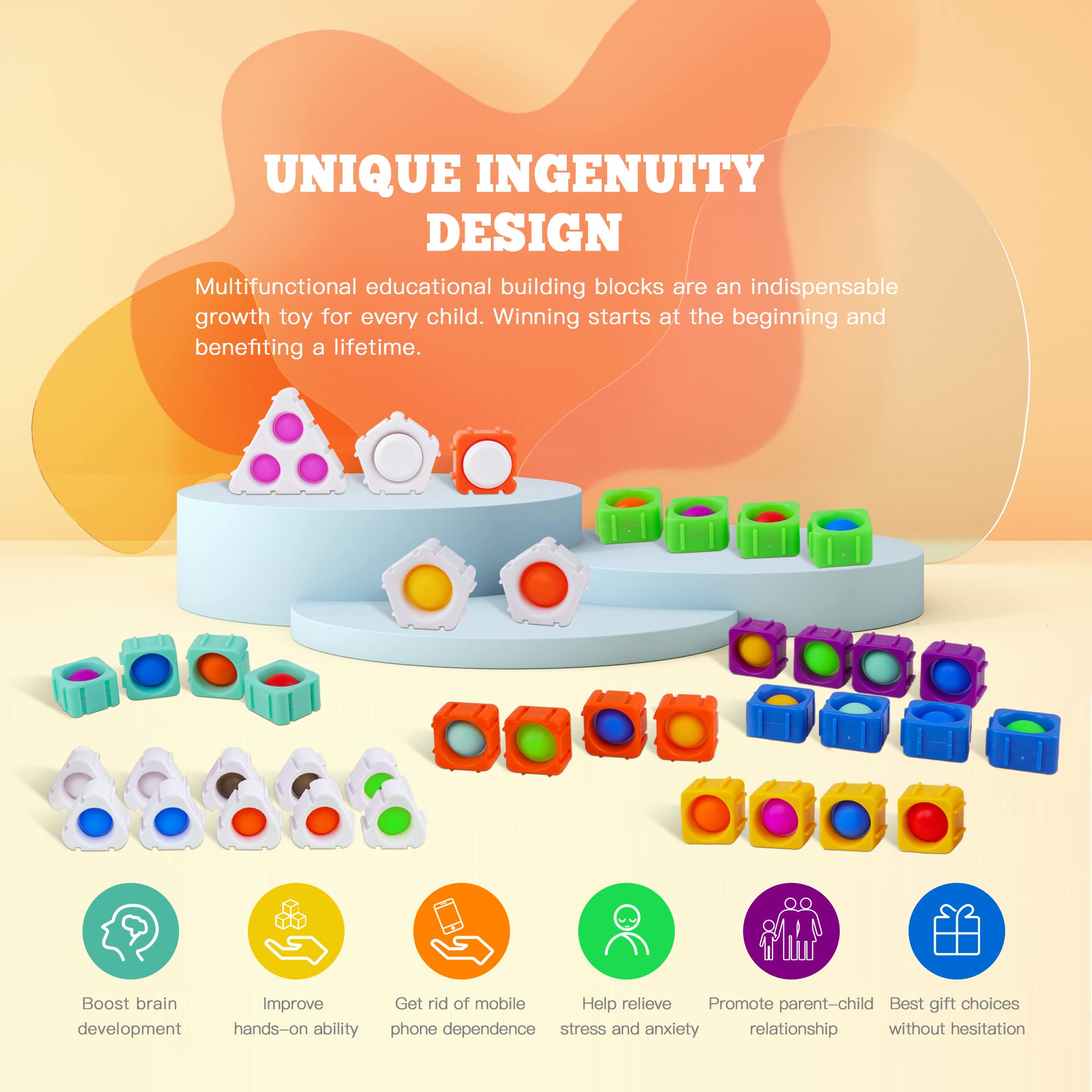 **39PCS Pop It Fidget Toys for Kids & Adults - Sensory Stress Relief Popper Bubbles, Autism Anxiety Relief, DIY Push Blocks for Boys & Girls - Perfect for Classroom, Travel, and Home Relaxation**