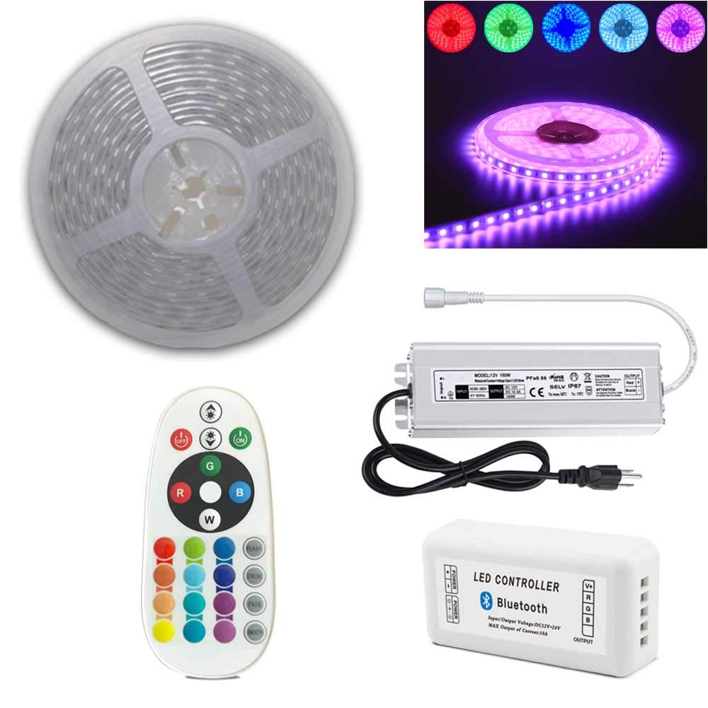 75FT 24V RGB LED Strip Lights with Bluetooth Controller - 5050 SMD 60LEDs/M IP67 Waterproof Flexible Light Strips for Home, Party, Bar, and Outdoor Decoration