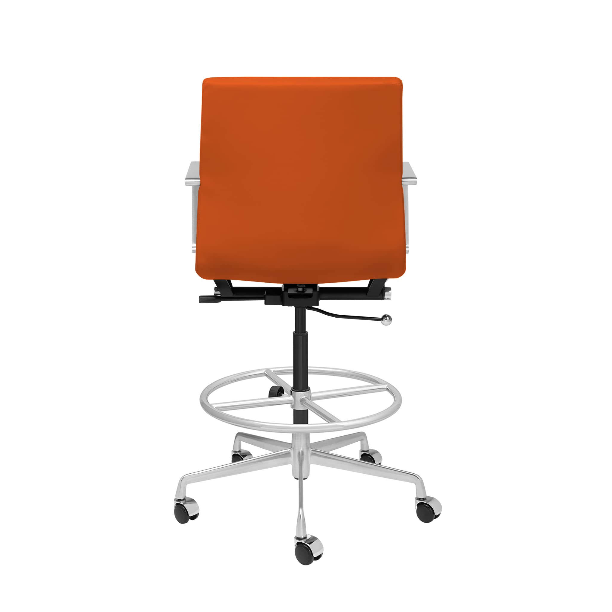 Laura Davidson SOHO II Ergonomic Drafting Chair for Standing Desks - Adjustable Height, Padded Seat & Armrests, Faux Leather Office Chair in Orange - Perfect for Home Office, Studio, and Commercial Workspaces