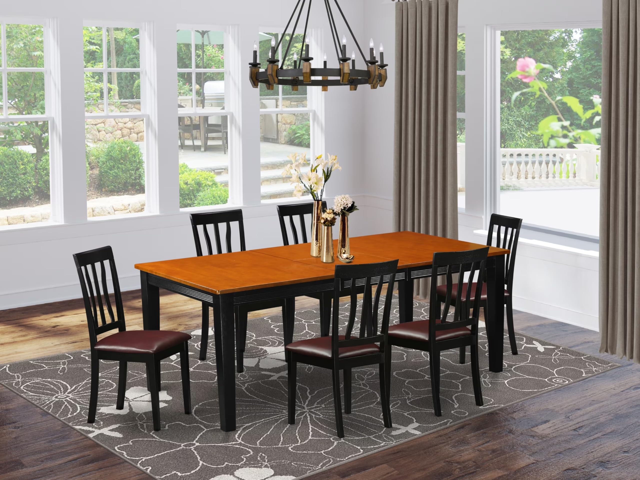 East West Furniture 7-Piece Kitchen Dining Set - 40x78 Inch Rectangle Butterfly Leaf Table & 6 Faux Leather Chairs, Black Cherry Finish | Perfect for Small Spaces, Family Meals & Entertaining Guests