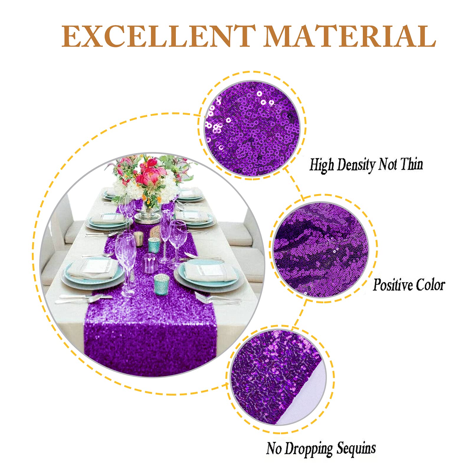 ShinyBeauty 2 Pack Purple Sequin Table Runner 12x72 Inches - Glitter Table Cloth for Birthday, Christmas, Wedding Party Decor - Holiday Table Linen Overlay for Indoor & Outdoor Events - Perfect for Dining Tables, Buffets, and Special Occasions
