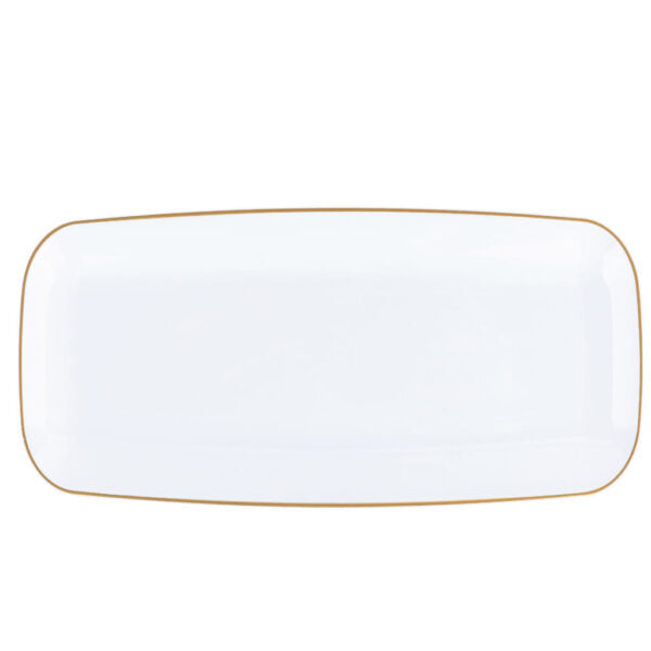 10.6 Inch Organic White and Gold Rectangle Serving Dish Set of 2 - Elegant Appetizer Platter for Weddings, Parties & Holiday Entertaining