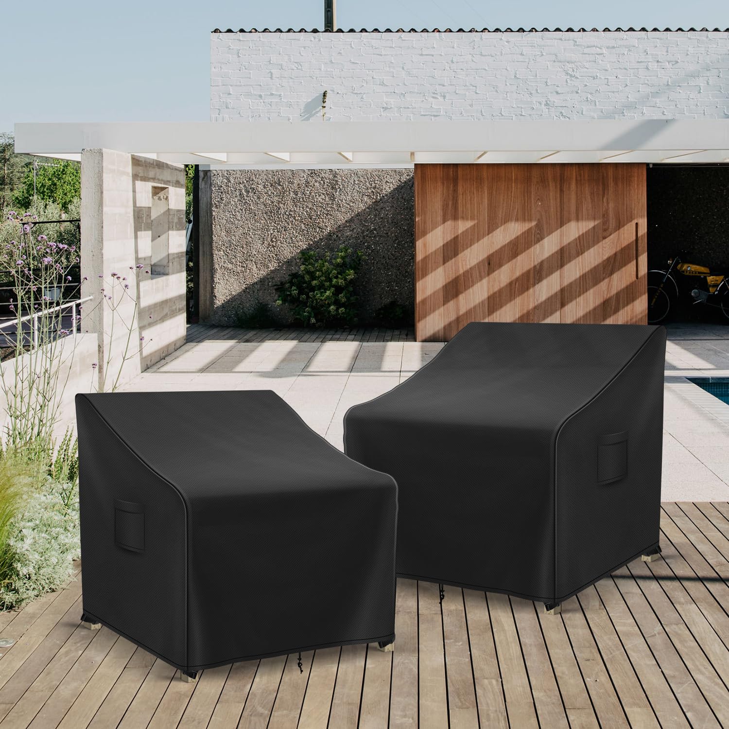 Waterproof Patio Furniture Covers for Outdoor Chairs - 2 Pack Heavy Duty Lawn Chair Covers (Fits 30W x 37D x 31H) - Black - Perfect for Backyard, Deck, Garden & Poolside Furniture Protection