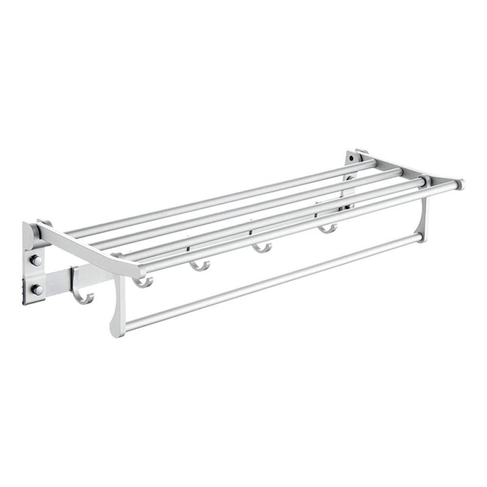 Space-Saving Aluminum Silver Anodized Double Layer Wall Mounted Towel Rack with Hooks - 60Cm Foldable Bathroom Towel Holder, Hotel-Style Rail Shelf for Bathroom Storage (Perfect for Small Bathrooms, Apartments & Hotels)