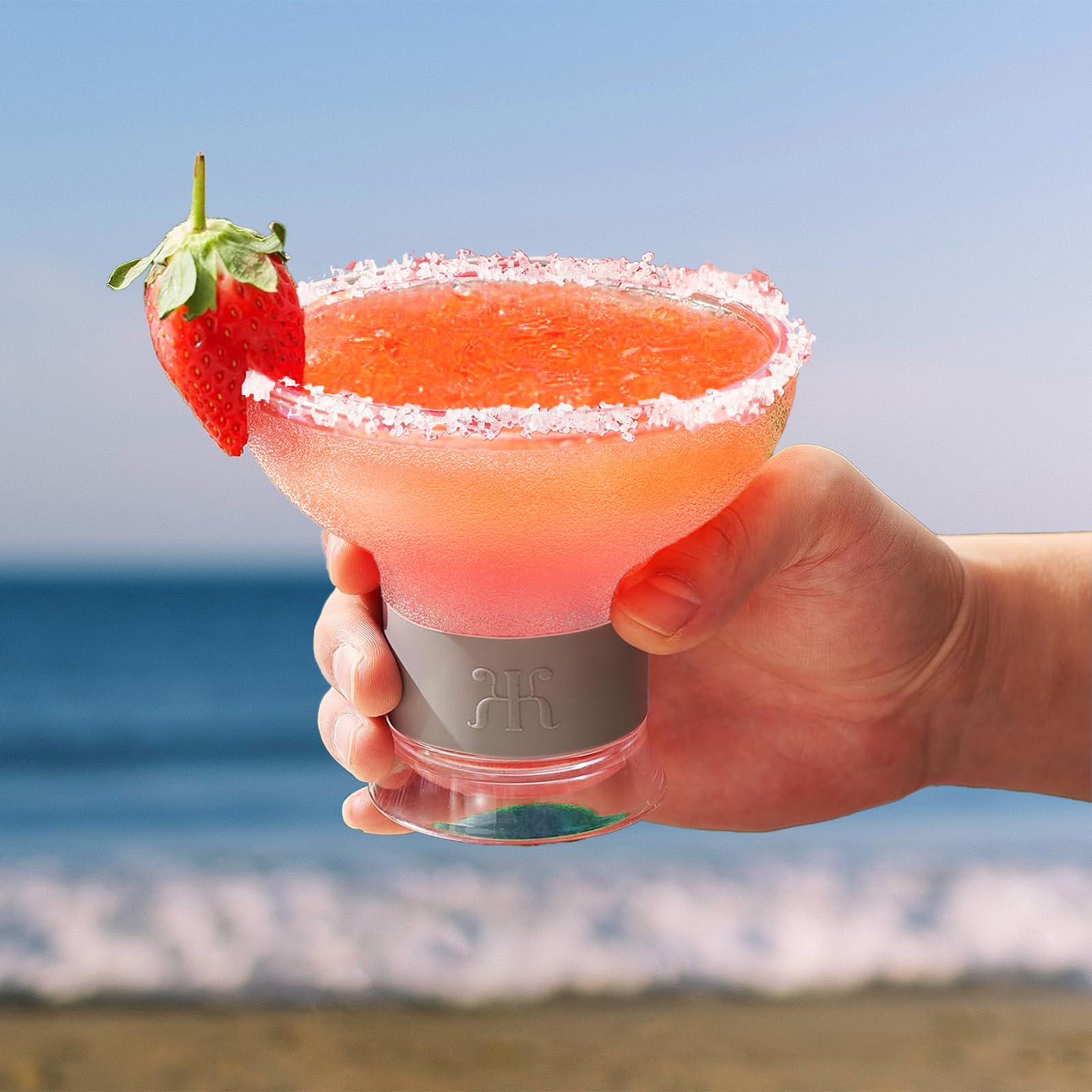 Khen Frozen Margarita & Cocktail Chiller Glasses - Set of 4 Unbreakable Tritan Acrylic Cups (12oz) | Double Wall Insulated Cooling Drinkware with Silicone Holder | Perfect for Margaritas, Cocktails, Iced Coffee & Summer Beverages