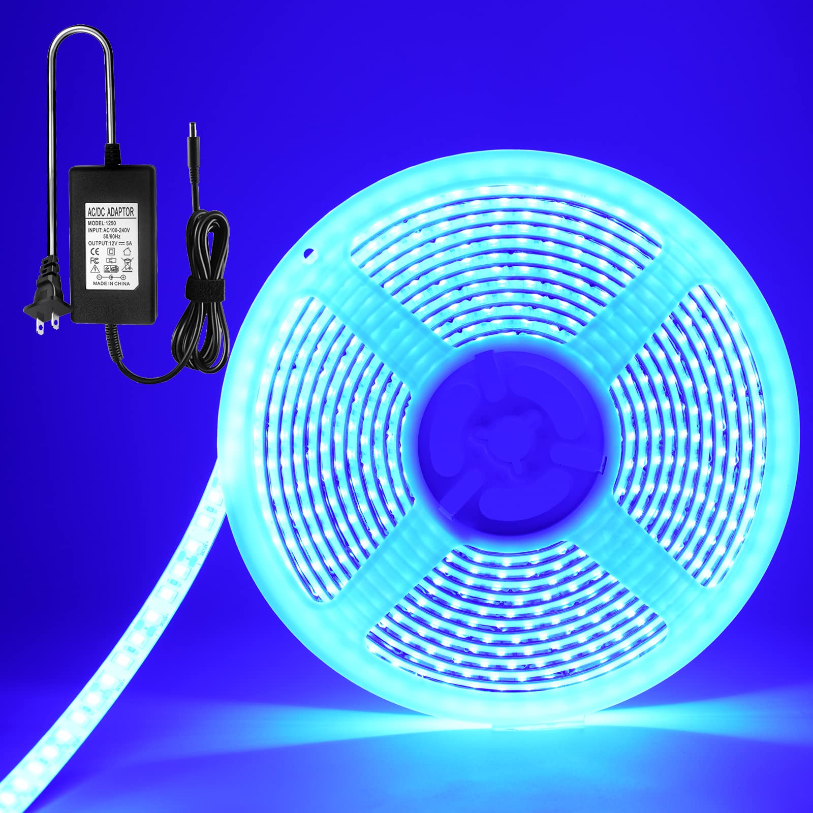 EverBright Blue LED Strip Lights - Waterproof Flexible 5050 LED Tape, 5M/16.4Ft PCB Black with 300 LEDs for Home, Kitchen, Bedroom, Party, Holiday, Stage Decoration - Perfect for DIY Projects, Gaming Setup, and Outdoor Lighting