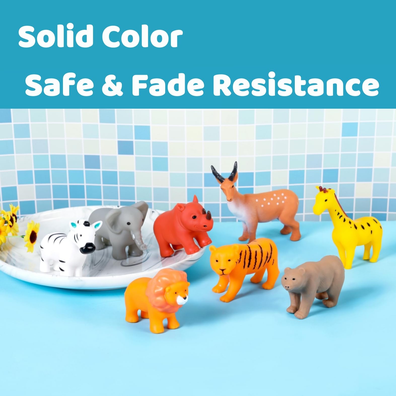 Best Baby Bath Toys for Infants 6-12 Months & Toddlers 1-3 Years - No Hole Bathtub Toys Set with Mesh Bag (Wild Animals, 8 Pcs) - Fun Bath Time Learning & Sensory Play for Kids