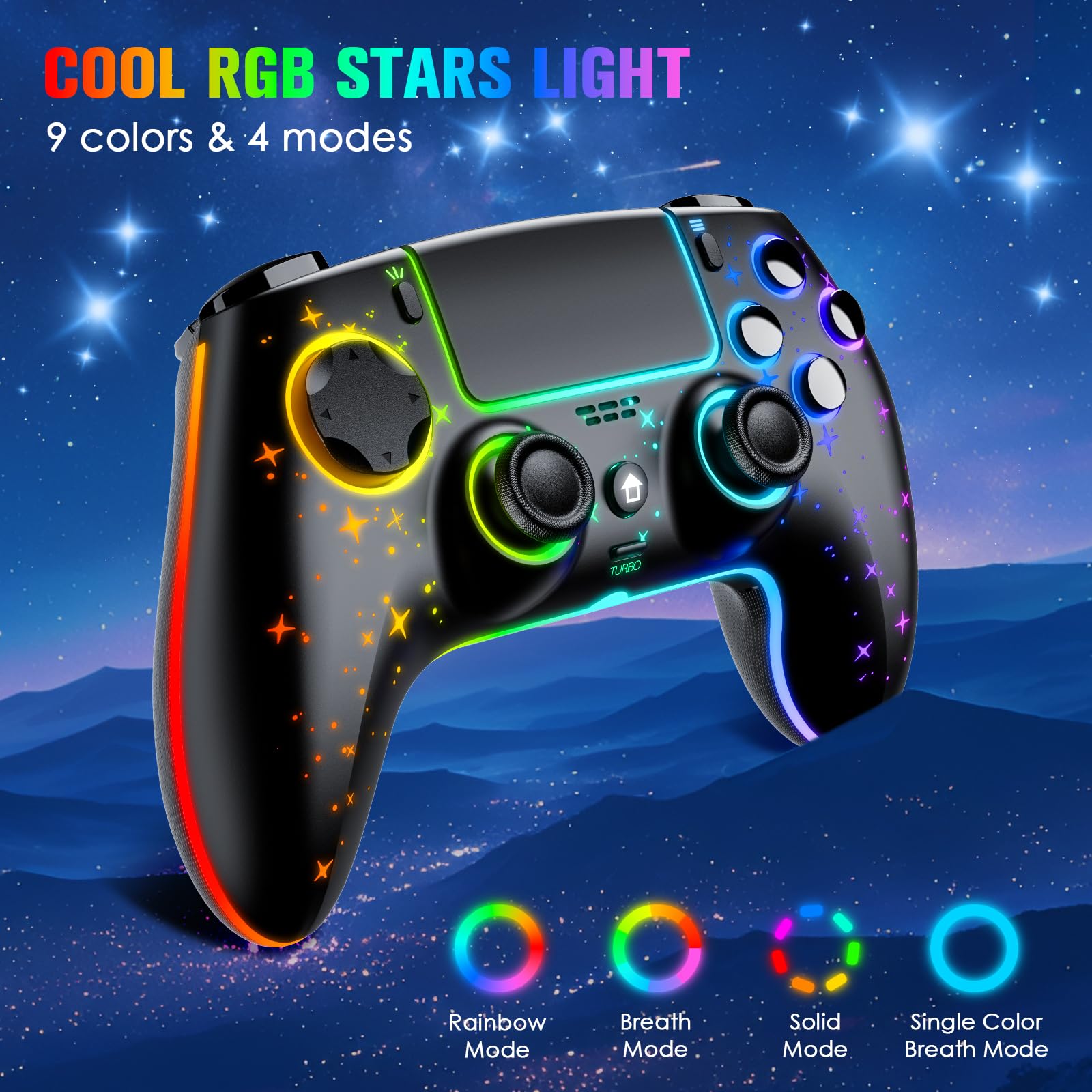 Ewnol Wireless PS4 Controller with RGB, Vibration & Motion Sensor - Gaming for PS4/Slim/Pro/PC
