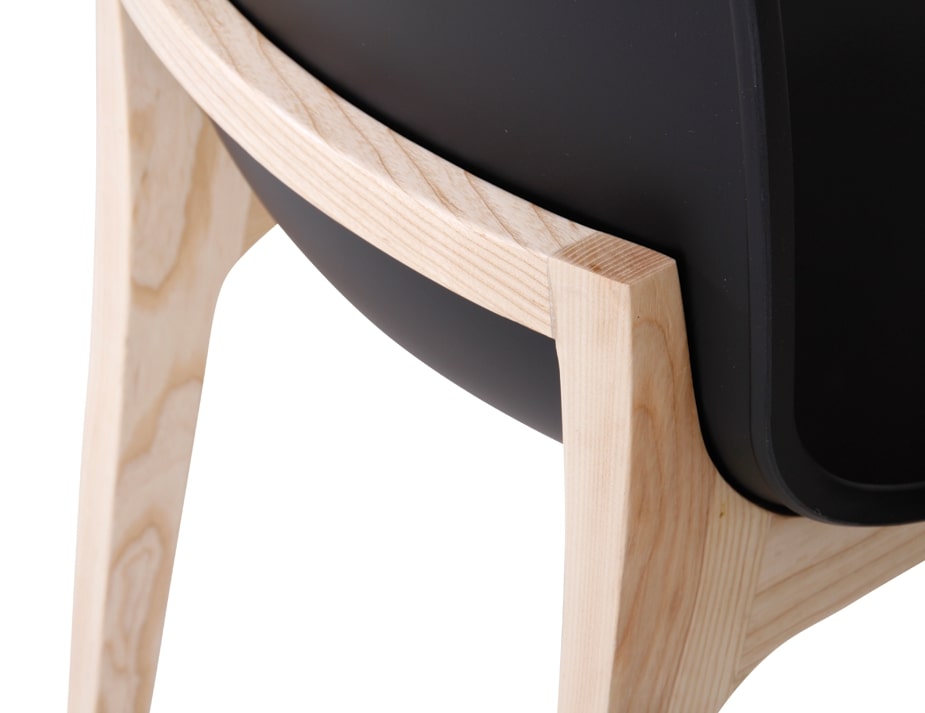 Ara Stool - Natural Wood Frame with Black Shell Seat - Modern Bar Stool for Kitchen, Dining Room & Home Decor