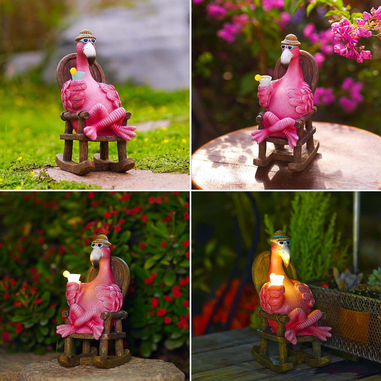 Goodeco Solar Flamingo Statue Outdoor - 8.1 Inch Pink Garden Decor, Eco-Friendly Solar Powered Flamingo Sculpture, Perfect Relaxing Fairy Garden Gift for Birthday, Mom, or Home Decoration