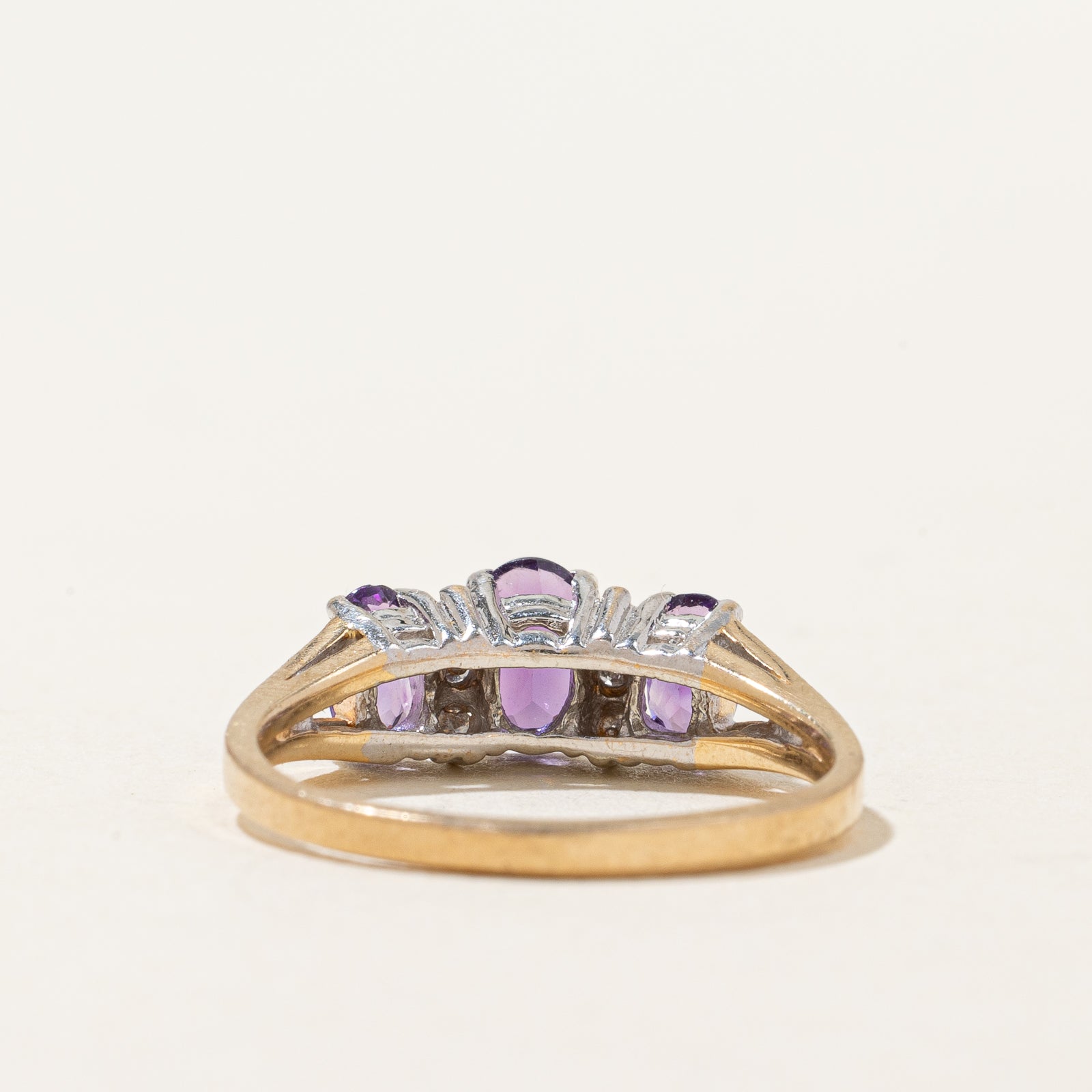 Exquisite 1.00ctw Three Stone Amethyst & Diamond Ring with 0.03ctw Diamonds | Size 6.5 | Elegant Purple Gemstone Jewelry for Women | Perfect for Engagement, Anniversary & Special Occasion Gifts