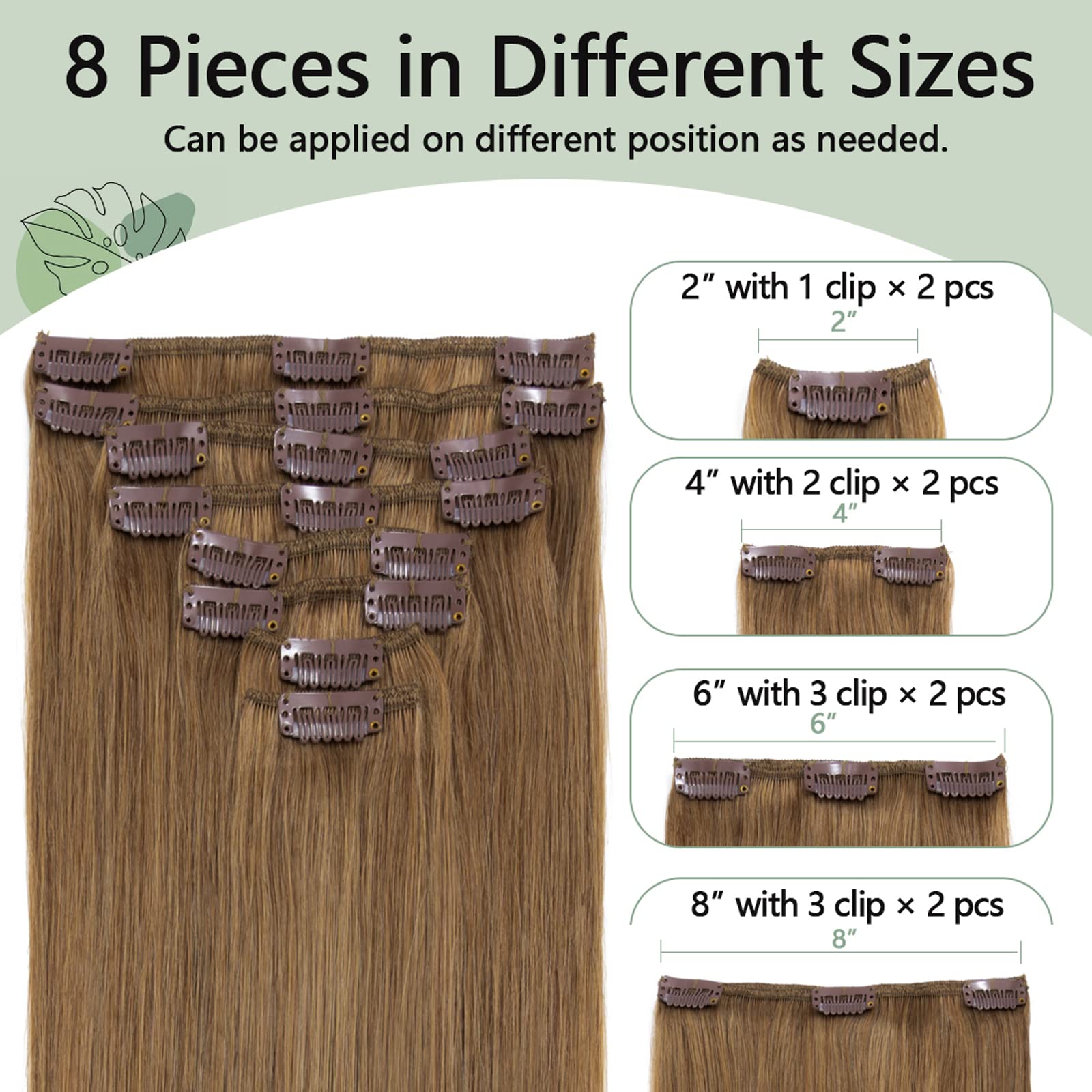 Clip in Human Hair Extensions 8 Pieces 18 Clips 100% Real Silky Remy Hair 18 Inch 100g Light Brown #6 - Perfect for Volume, Length & Styling for Parties, Weddings & Daily Wear