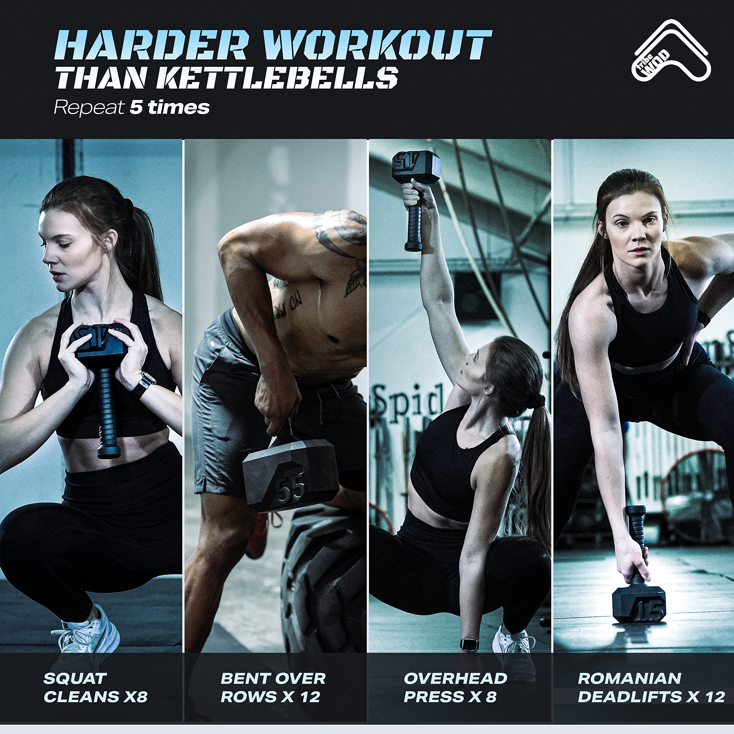 Adjustable Kettlebell 15-70lb - Tribe WOD Hammer Kettlebell for Cross Training, Strength & Cardio Workouts | Muscle Building Equipment for Men & Women | Perfect for Home Gym, Functional Training & Weightlifting